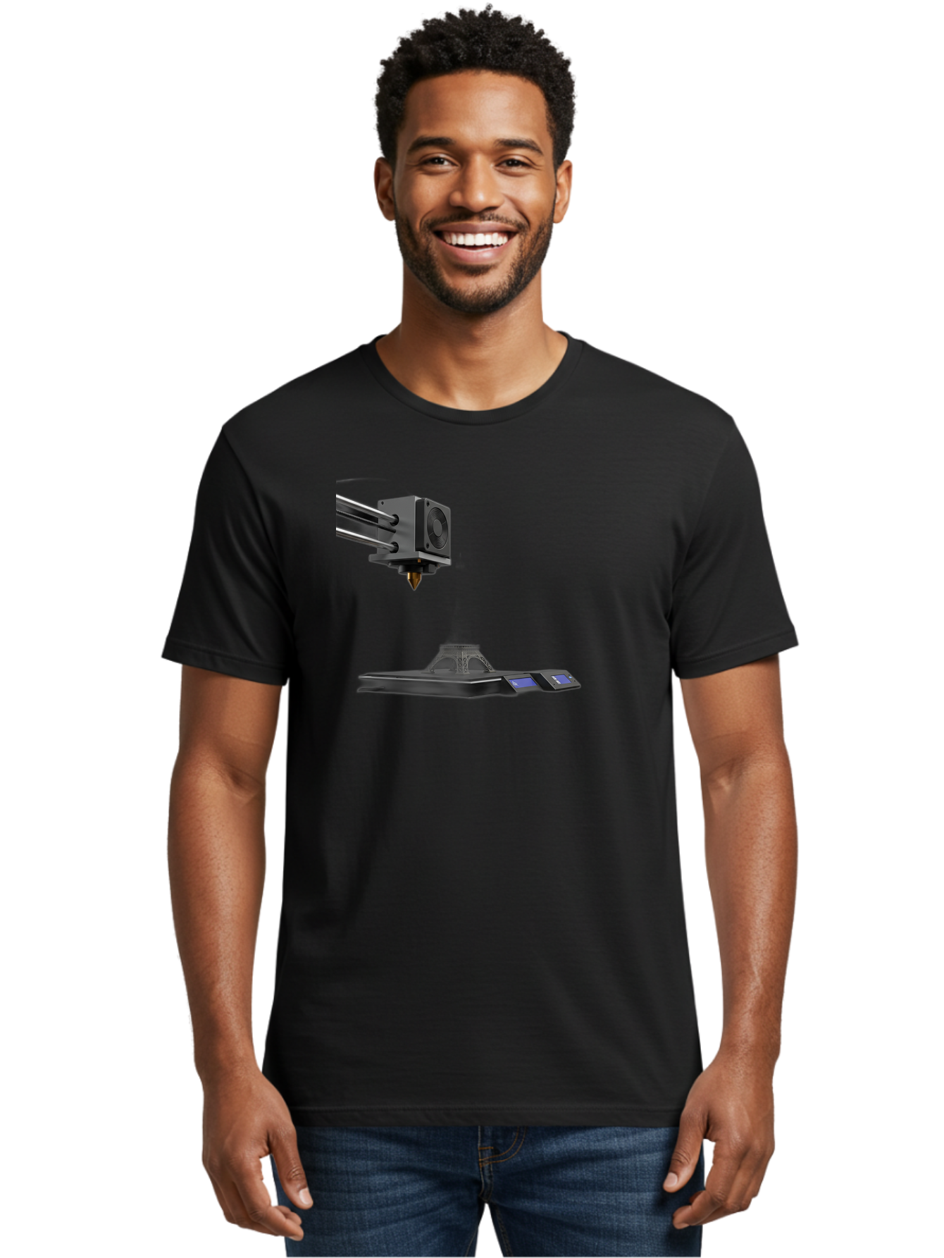 3D-Printer-21 Men'S Graphic Tee, 100% Cotton, Comfortable Casual Summer Wear, Machine Washable, 3D Printing Technology, Additive Manufacturing, Digital Fabrication, Printer Head, 3D Model Creation, Modern Innovation, Futuristic Design, Baa015