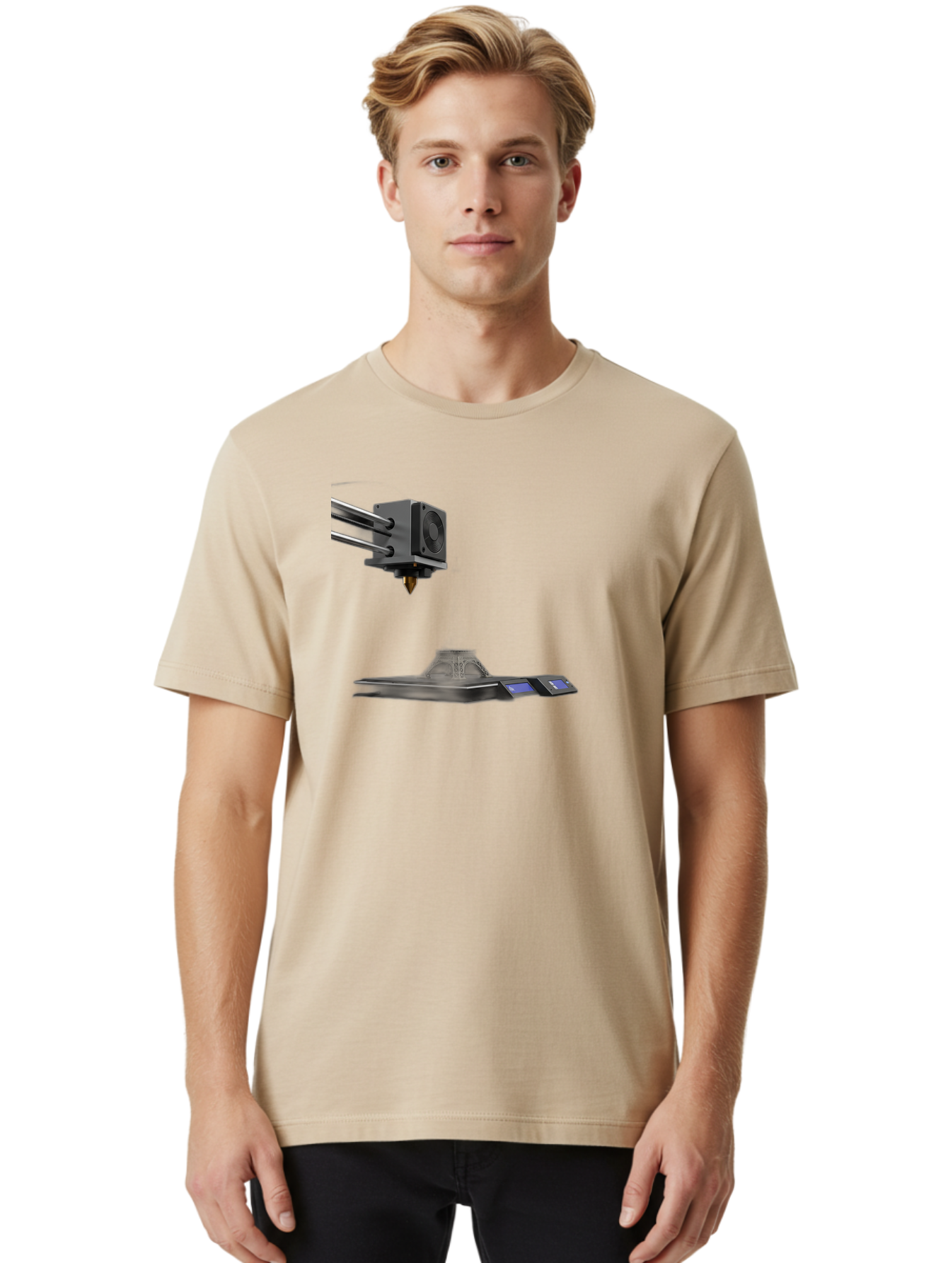 3D-Printer-21 Men'S Graphic Tee, 100% Cotton, Comfortable Casual Summer Wear, Machine Washable, 3D Printing Technology, Additive Manufacturing, Digital Fabrication, Printer Head, 3D Model Creation, Modern Innovation, Futuristic Design, Baa015