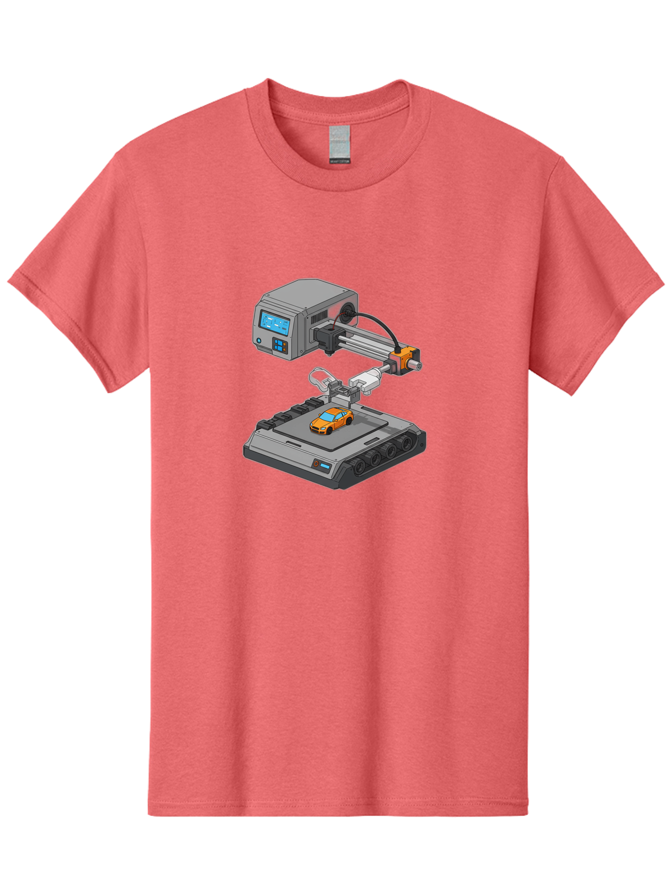 3D-Printer-22 Men'S Graphic Tee, 100% Cotton, Comfortable Casual Summer Wear, Machine Washable, 3D Printing Technology, Rapid Prototyping, Orange Sports Car, Digital Fabrication, Futuristic Manufacturing, Additive Manufacturing, 3D Modeling Baa016