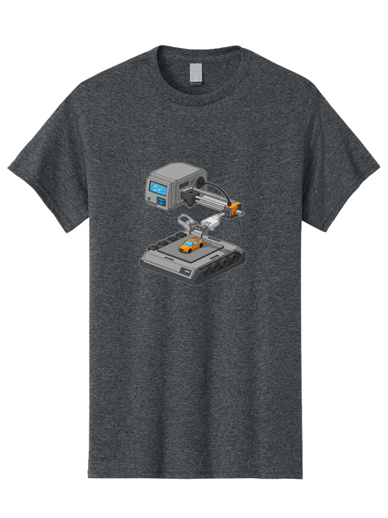 3D-Printer-22 Men'S Graphic Tee, 100% Cotton, Comfortable Casual Summer Wear, Machine Washable, 3D Printing Technology, Rapid Prototyping, Orange Sports Car, Digital Fabrication, Futuristic Manufacturing, Additive Manufacturing, 3D Modeling Baa016