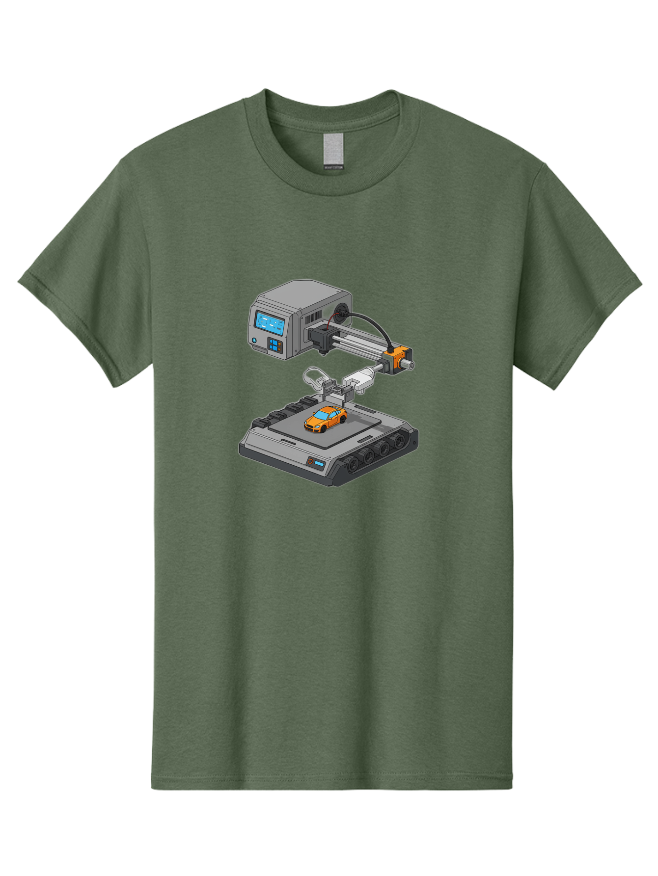 3D-Printer-22 Men'S Graphic Tee, 100% Cotton, Comfortable Casual Summer Wear, Machine Washable, 3D Printing Technology, Rapid Prototyping, Orange Sports Car, Digital Fabrication, Futuristic Manufacturing, Additive Manufacturing, 3D Modeling Baa016