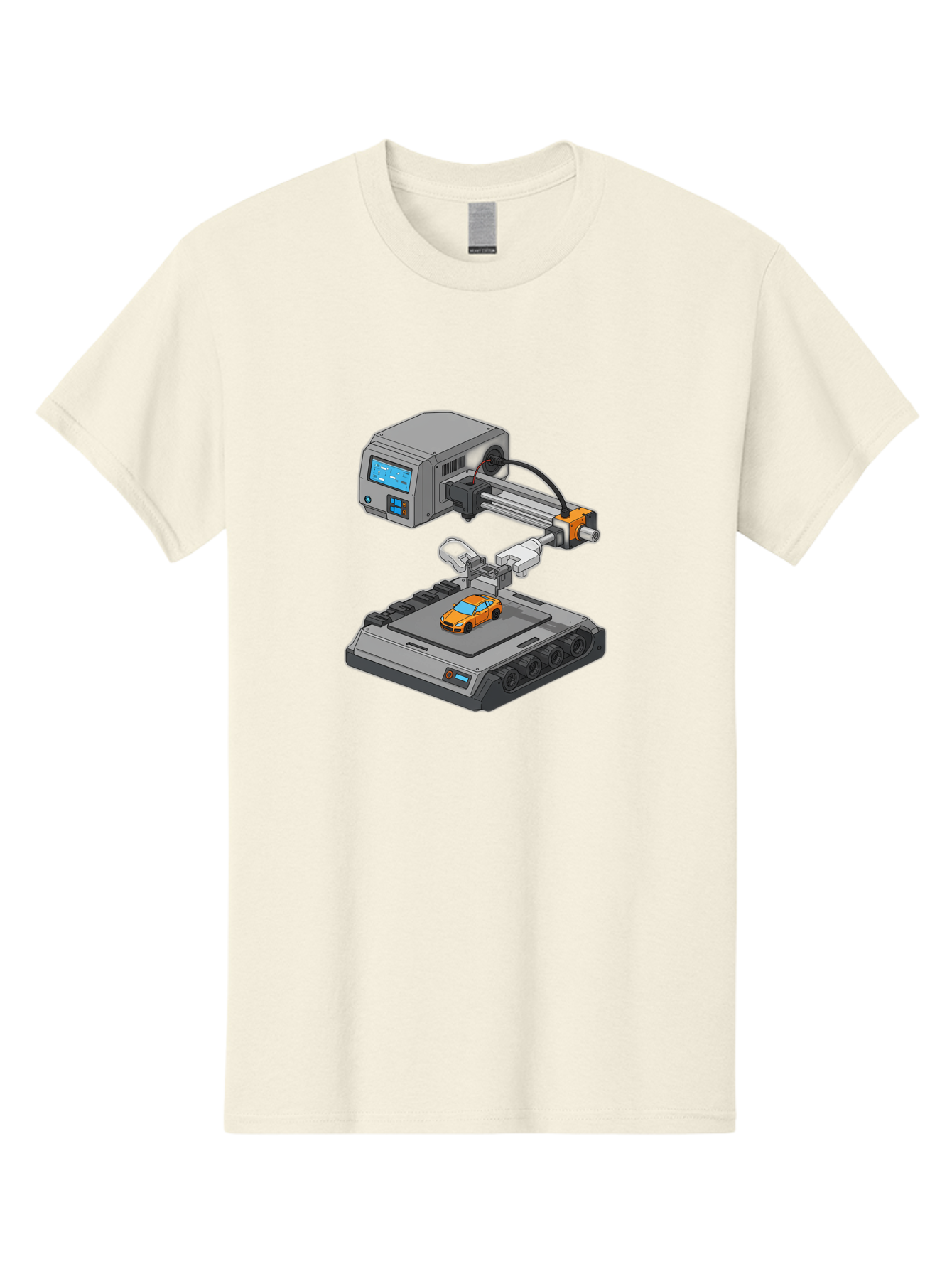 3D-Printer-22 Men'S Graphic Tee, 100% Cotton, Comfortable Casual Summer Wear, Machine Washable, 3D Printing Technology, Rapid Prototyping, Orange Sports Car, Digital Fabrication, Futuristic Manufacturing, Additive Manufacturing, 3D Modeling Baa016