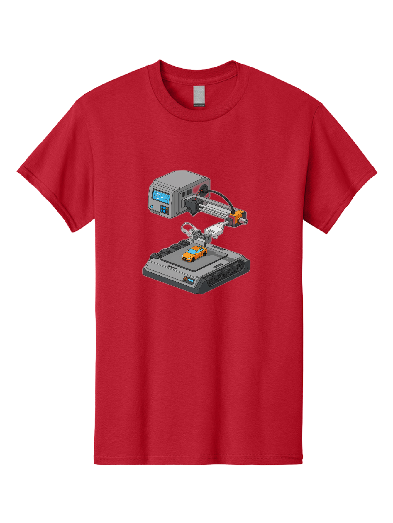 3D-Printer-22 Men'S Graphic Tee, 100% Cotton, Comfortable Casual Summer Wear, Machine Washable, 3D Printing Technology, Rapid Prototyping, Orange Sports Car, Digital Fabrication, Futuristic Manufacturing, Additive Manufacturing, 3D Modeling Baa016