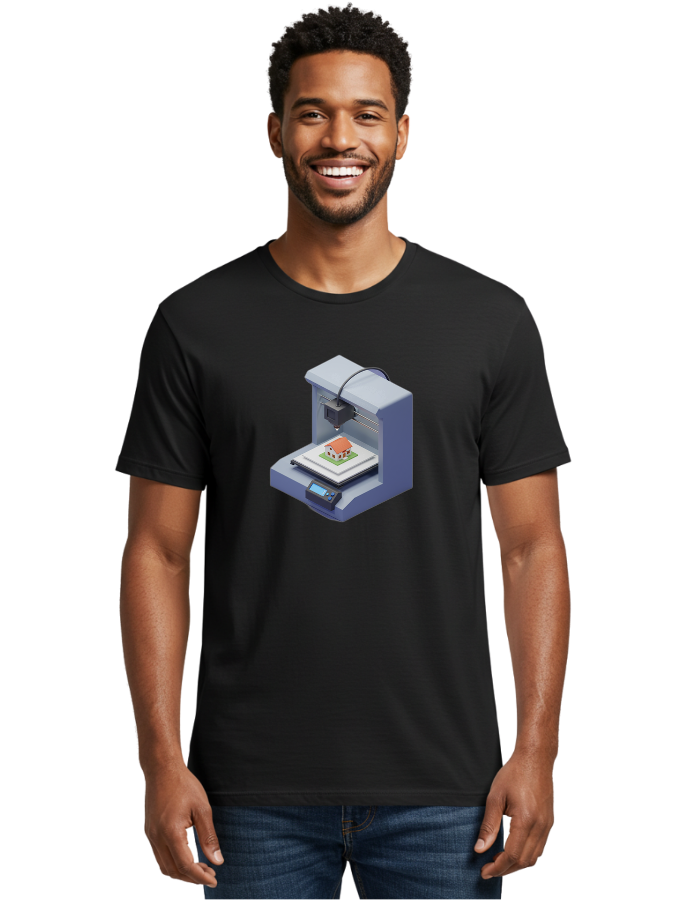 3D-Printer-25 Men'S Graphic Tee, 100% Cotton, Comfortable Casual Summer Wear, Machine Washable, 3D Printing Technology, House Model, Additive Manufacturing, Digital Fabrication, Rapid Prototyping, Modern Architecture, Futuristic Design, Baa019