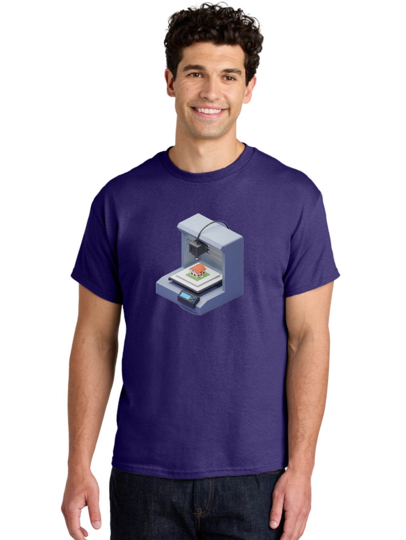 3D-Printer-25 Men'S Graphic Tee, 100% Cotton, Comfortable Casual Summer Wear, Machine Washable, 3D Printing Technology, House Model, Additive Manufacturing, Digital Fabrication, Rapid Prototyping, Modern Architecture, Futuristic Design, Baa019