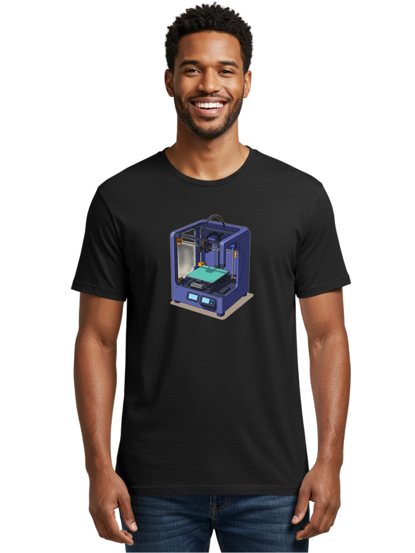 3D-Printer-26 Men'S Graphic Tee, 100% Cotton, Comfortable Casual Summer Wear, Machine Washable, 3D Printing Technology, Additive Manufacturing, Digital Fabrication, Rapid Prototyping, Custom Parts, Innovative Design, Futuristic Machinery, Baa020