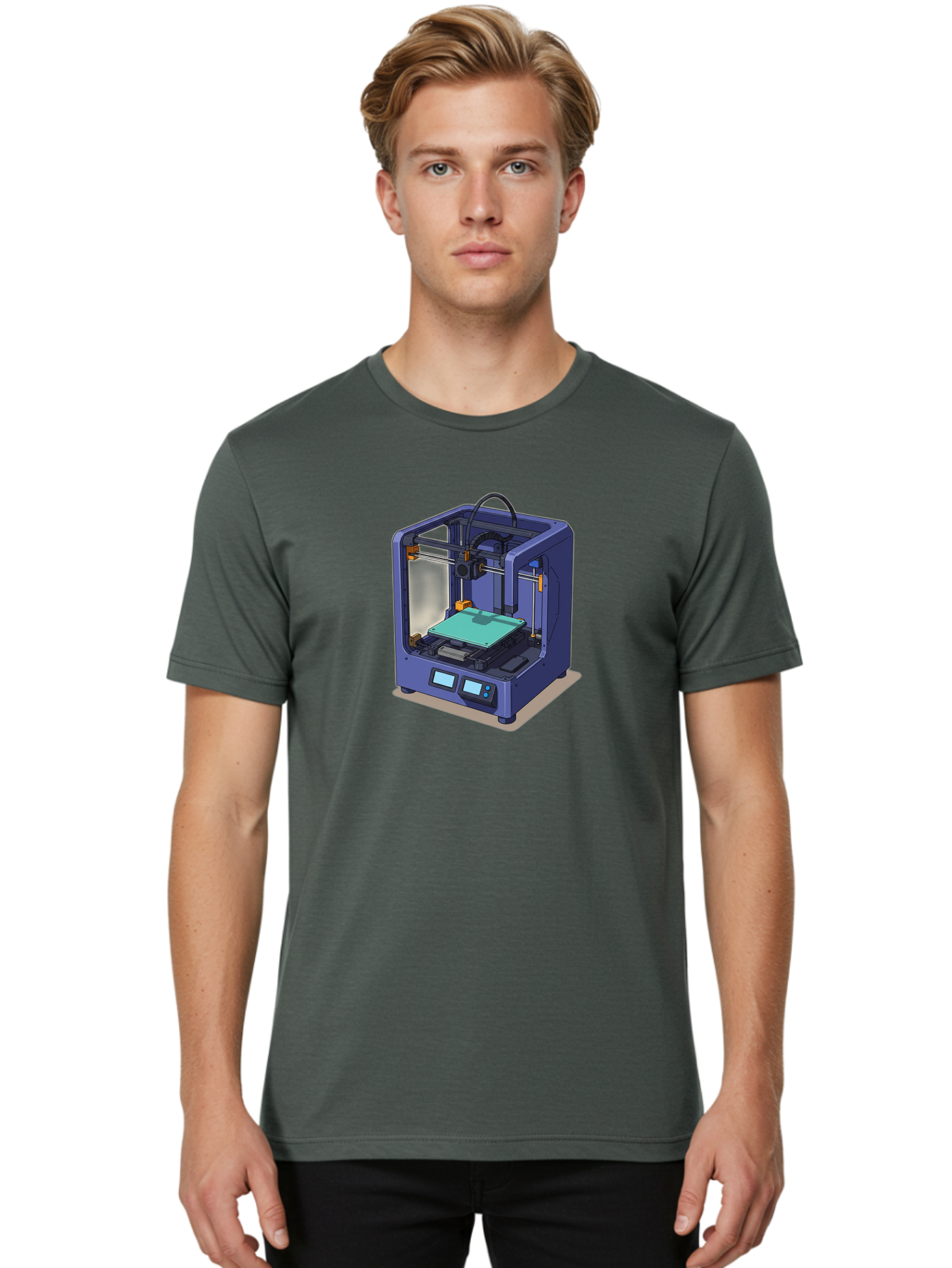 3D-Printer-26 Men'S Graphic Tee, 100% Cotton, Comfortable Casual Summer Wear, Machine Washable, 3D Printing Technology, Additive Manufacturing, Digital Fabrication, Rapid Prototyping, Custom Parts, Innovative Design, Futuristic Machinery, Baa020
