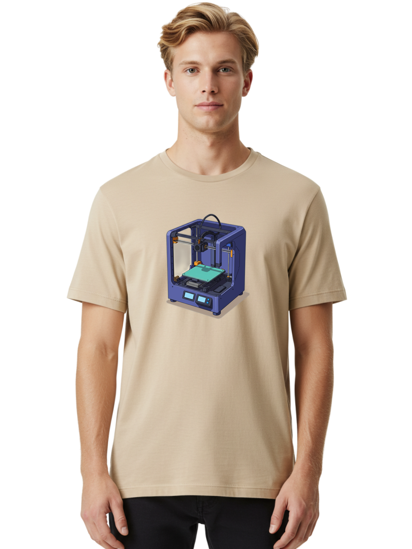 3D-Printer-26 Men'S Graphic Tee, 100% Cotton, Comfortable Casual Summer Wear, Machine Washable, 3D Printing Technology, Additive Manufacturing, Digital Fabrication, Rapid Prototyping, Custom Parts, Innovative Design, Futuristic Machinery, Baa020