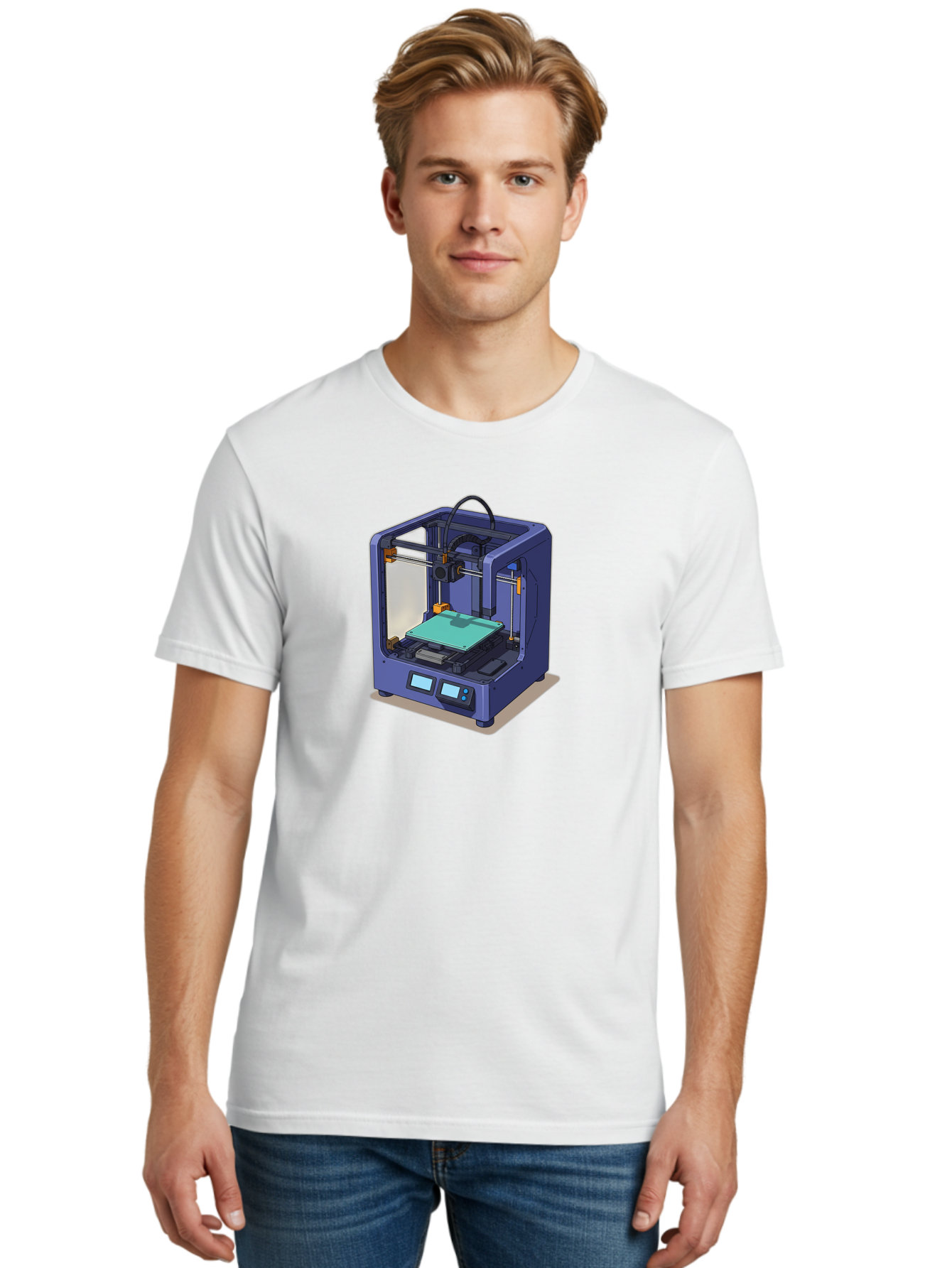 3D-Printer-26 Men'S Graphic Tee, 100% Cotton, Comfortable Casual Summer Wear, Machine Washable, 3D Printing Technology, Additive Manufacturing, Digital Fabrication, Rapid Prototyping, Custom Parts, Innovative Design, Futuristic Machinery, Baa020