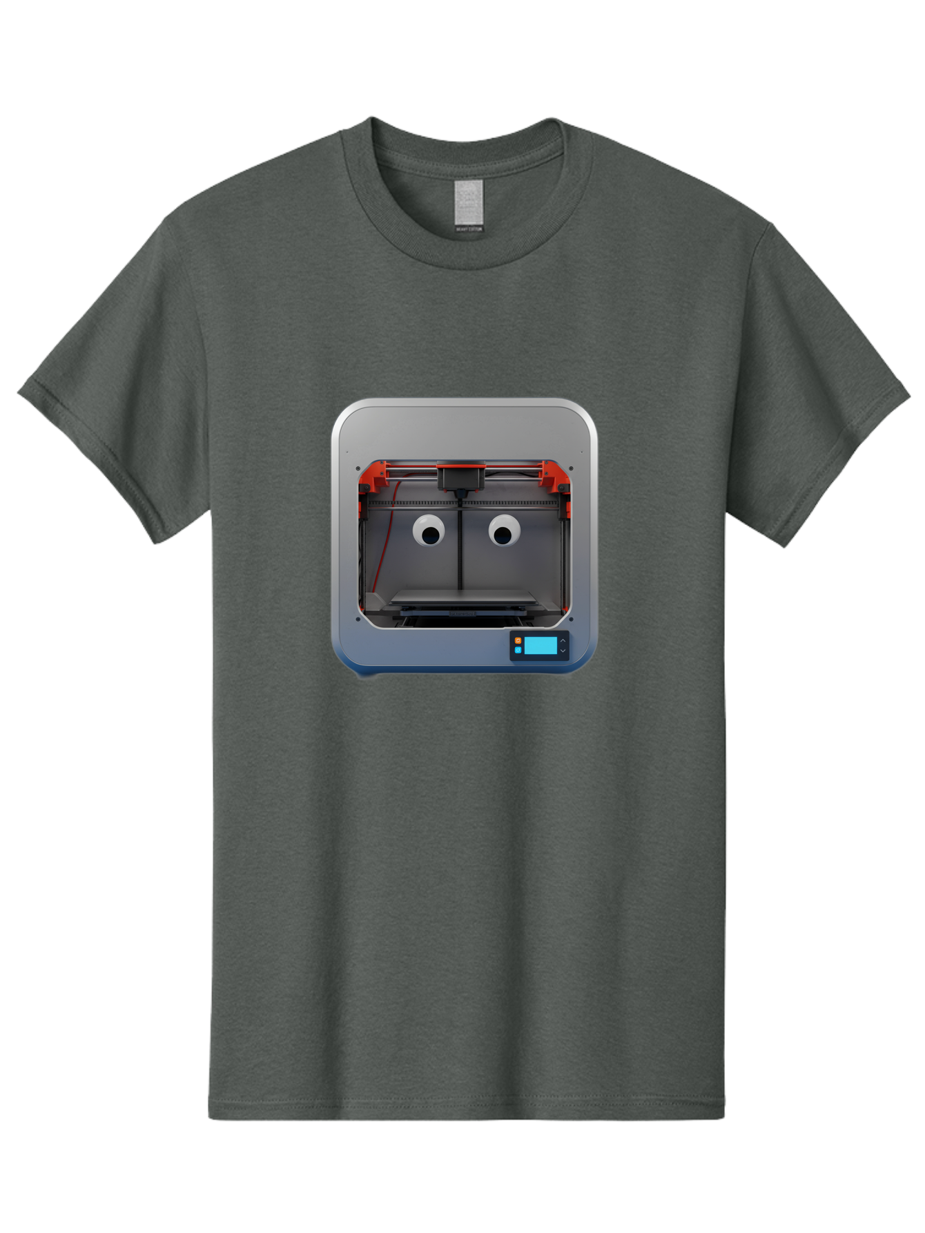 3D-Printer-27 Men'S Graphic Tee, 100% Cotton, Comfortable Casual Summer Wear, Machine Washable, 3D Printing Technology, Additive Manufacturing, Digital Fabrication, Printer Interior, Gray Metal Frame, Orange Accents, Control Panel, Baa021