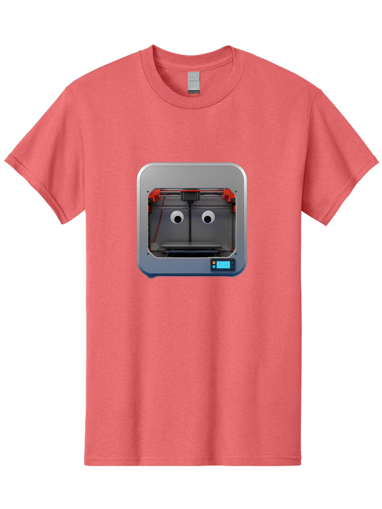3D-Printer-27 Men'S Graphic Tee, 100% Cotton, Comfortable Casual Summer Wear, Machine Washable, 3D Printing Technology, Additive Manufacturing, Digital Fabrication, Printer Interior, Gray Metal Frame, Orange Accents, Control Panel, Baa021