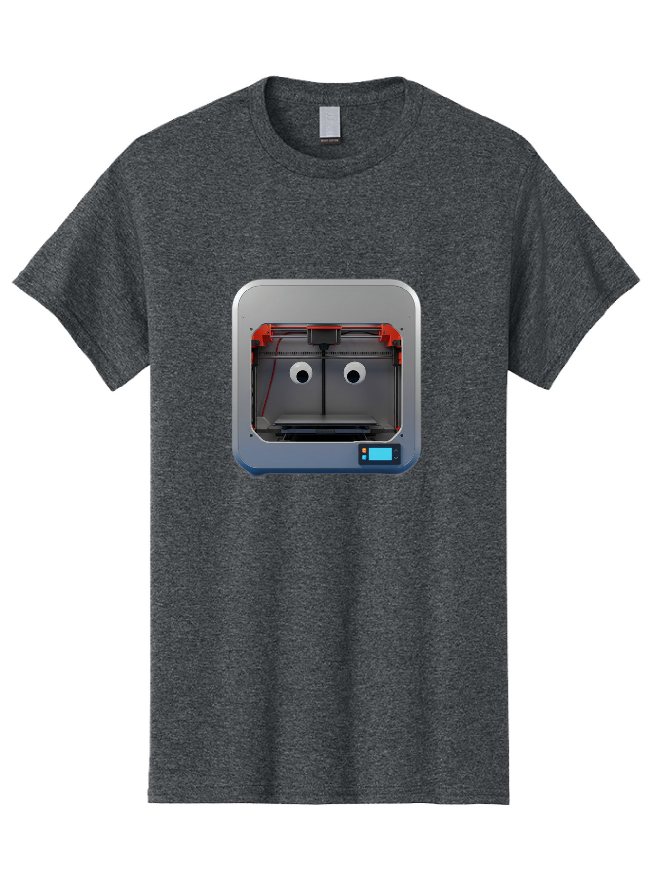 3D-Printer-27 Men'S Graphic Tee, 100% Cotton, Comfortable Casual Summer Wear, Machine Washable, 3D Printing Technology, Additive Manufacturing, Digital Fabrication, Printer Interior, Gray Metal Frame, Orange Accents, Control Panel, Baa021