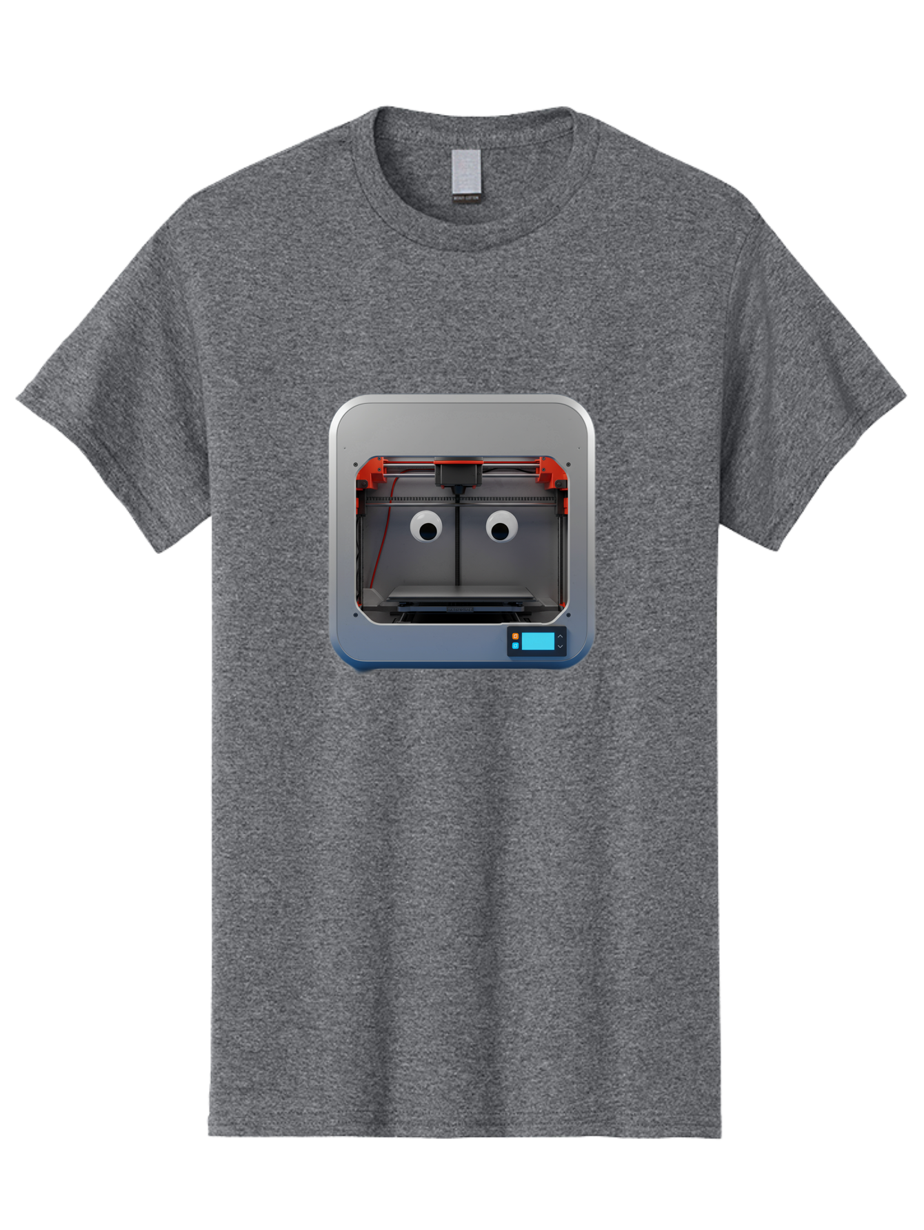 3D-Printer-27 Men'S Graphic Tee, 100% Cotton, Comfortable Casual Summer Wear, Machine Washable, 3D Printing Technology, Additive Manufacturing, Digital Fabrication, Printer Interior, Gray Metal Frame, Orange Accents, Control Panel, Baa021