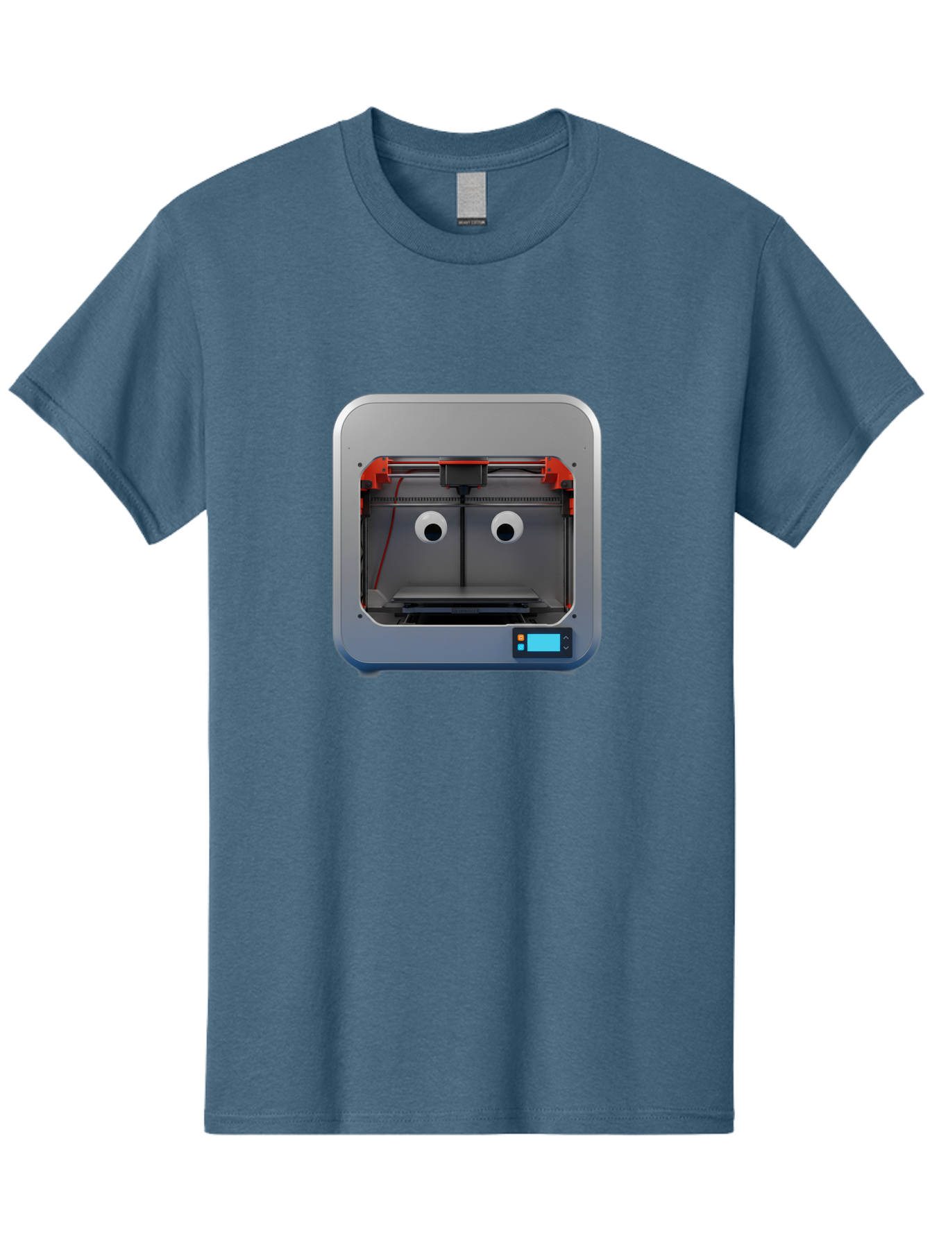 3D-Printer-27 Men'S Graphic Tee, 100% Cotton, Comfortable Casual Summer Wear, Machine Washable, 3D Printing Technology, Additive Manufacturing, Digital Fabrication, Printer Interior, Gray Metal Frame, Orange Accents, Control Panel, Baa021