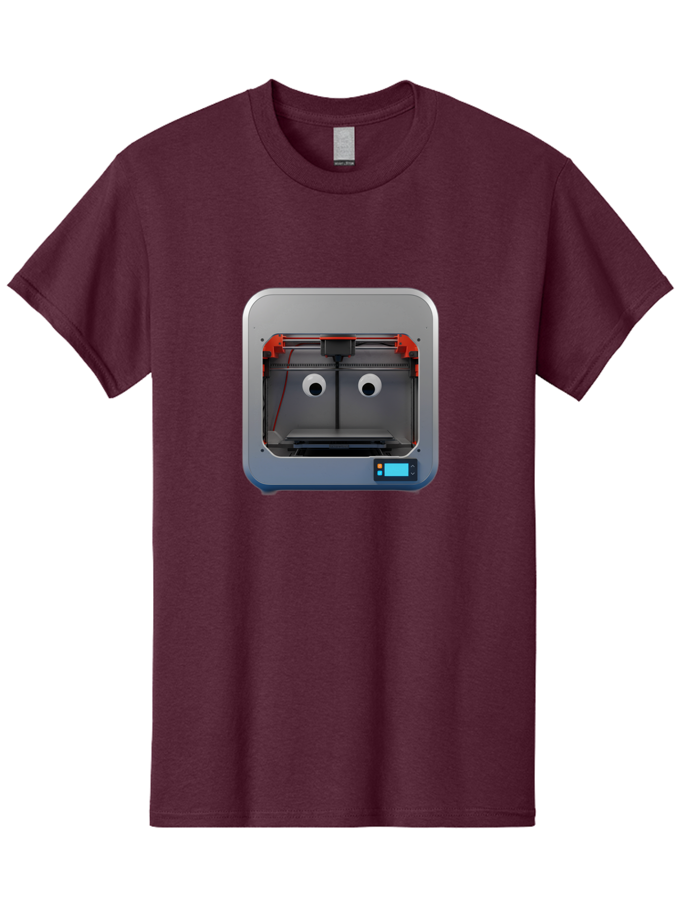3D-Printer-27 Men'S Graphic Tee, 100% Cotton, Comfortable Casual Summer Wear, Machine Washable, 3D Printing Technology, Additive Manufacturing, Digital Fabrication, Printer Interior, Gray Metal Frame, Orange Accents, Control Panel, Baa021