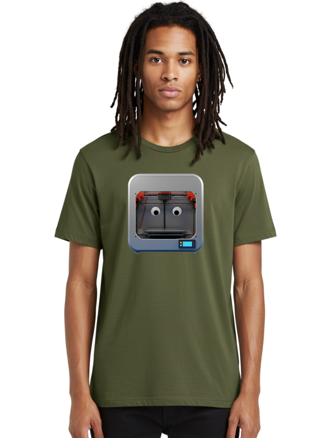 3D-Printer-27 Men'S Graphic Tee, 100% Cotton, Comfortable Casual Summer Wear, Machine Washable, 3D Printing Technology, Additive Manufacturing, Digital Fabrication, Printer Interior, Gray Metal Frame, Orange Accents, Control Panel, Baa021