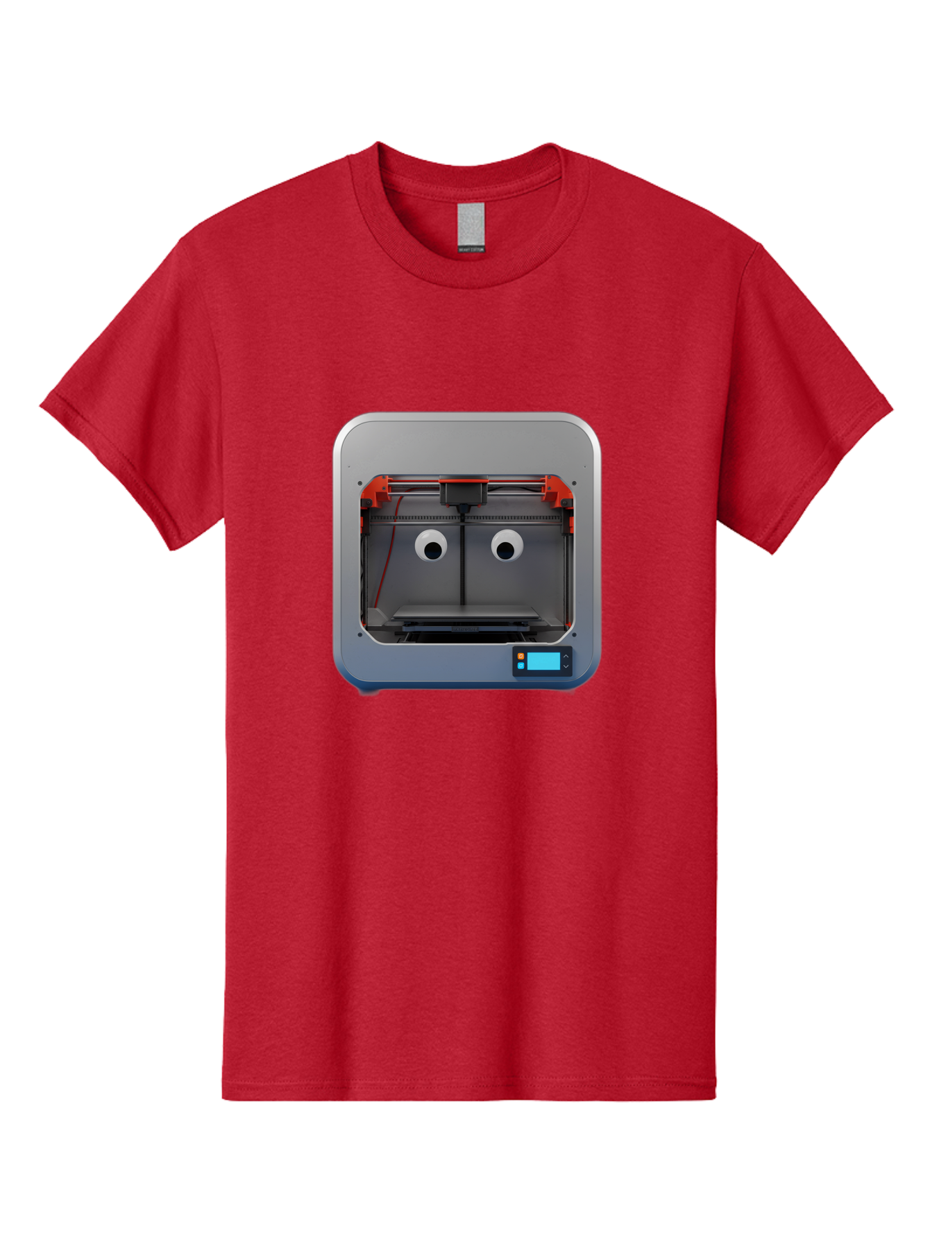 3D-Printer-27 Men'S Graphic Tee, 100% Cotton, Comfortable Casual Summer Wear, Machine Washable, 3D Printing Technology, Additive Manufacturing, Digital Fabrication, Printer Interior, Gray Metal Frame, Orange Accents, Control Panel, Baa021