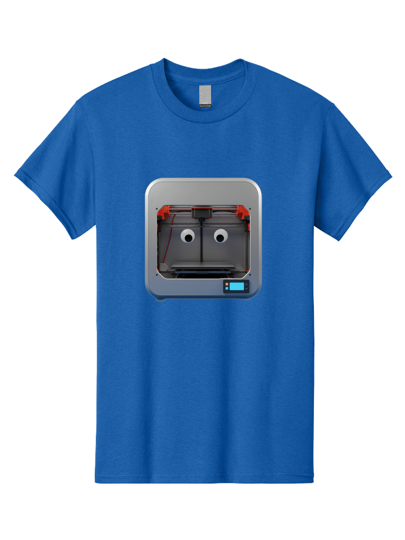 3D-Printer-27 Men'S Graphic Tee, 100% Cotton, Comfortable Casual Summer Wear, Machine Washable, 3D Printing Technology, Additive Manufacturing, Digital Fabrication, Printer Interior, Gray Metal Frame, Orange Accents, Control Panel, Baa021
