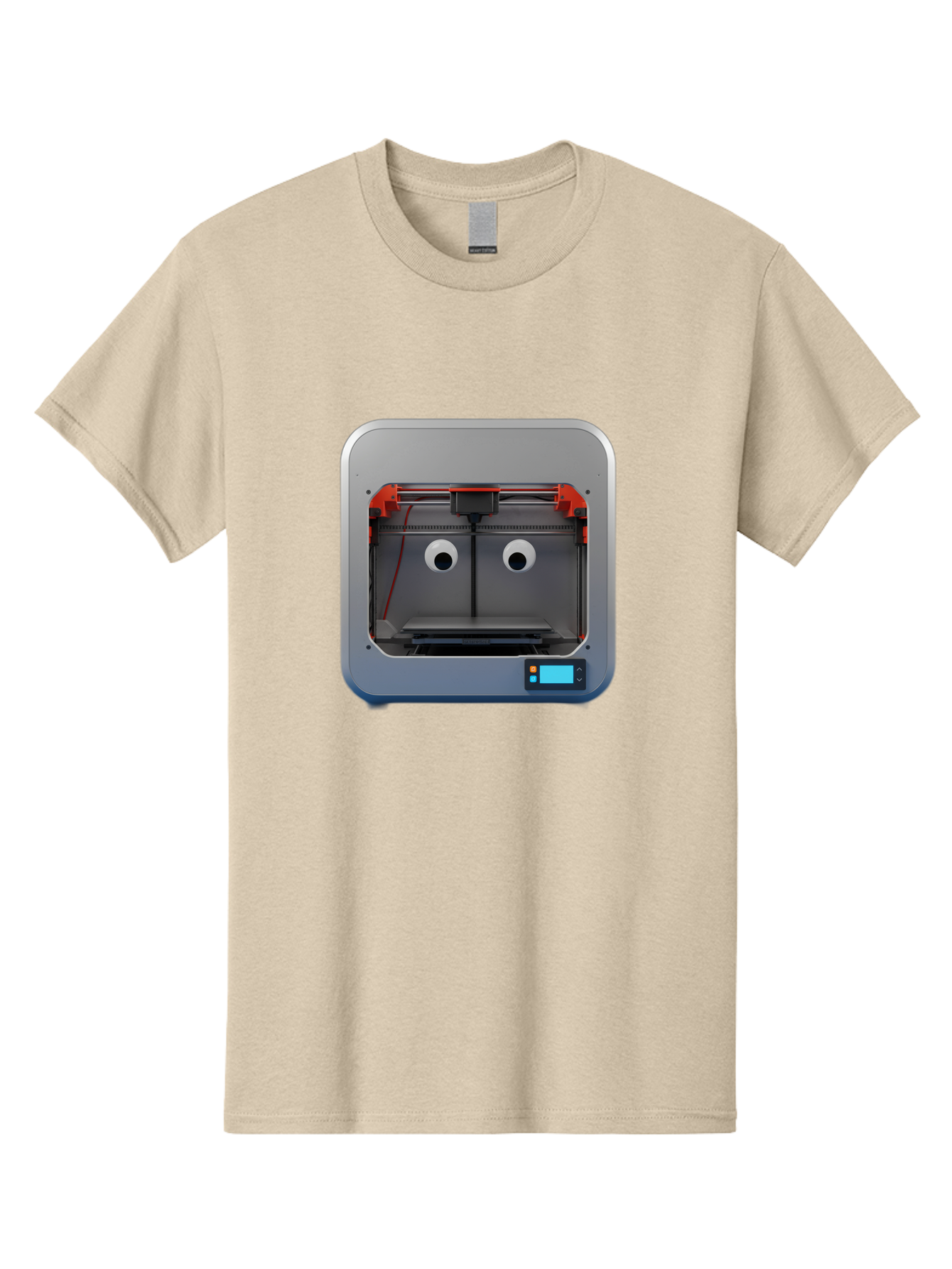 3D-Printer-27 Men'S Graphic Tee, 100% Cotton, Comfortable Casual Summer Wear, Machine Washable, 3D Printing Technology, Additive Manufacturing, Digital Fabrication, Printer Interior, Gray Metal Frame, Orange Accents, Control Panel, Baa021
