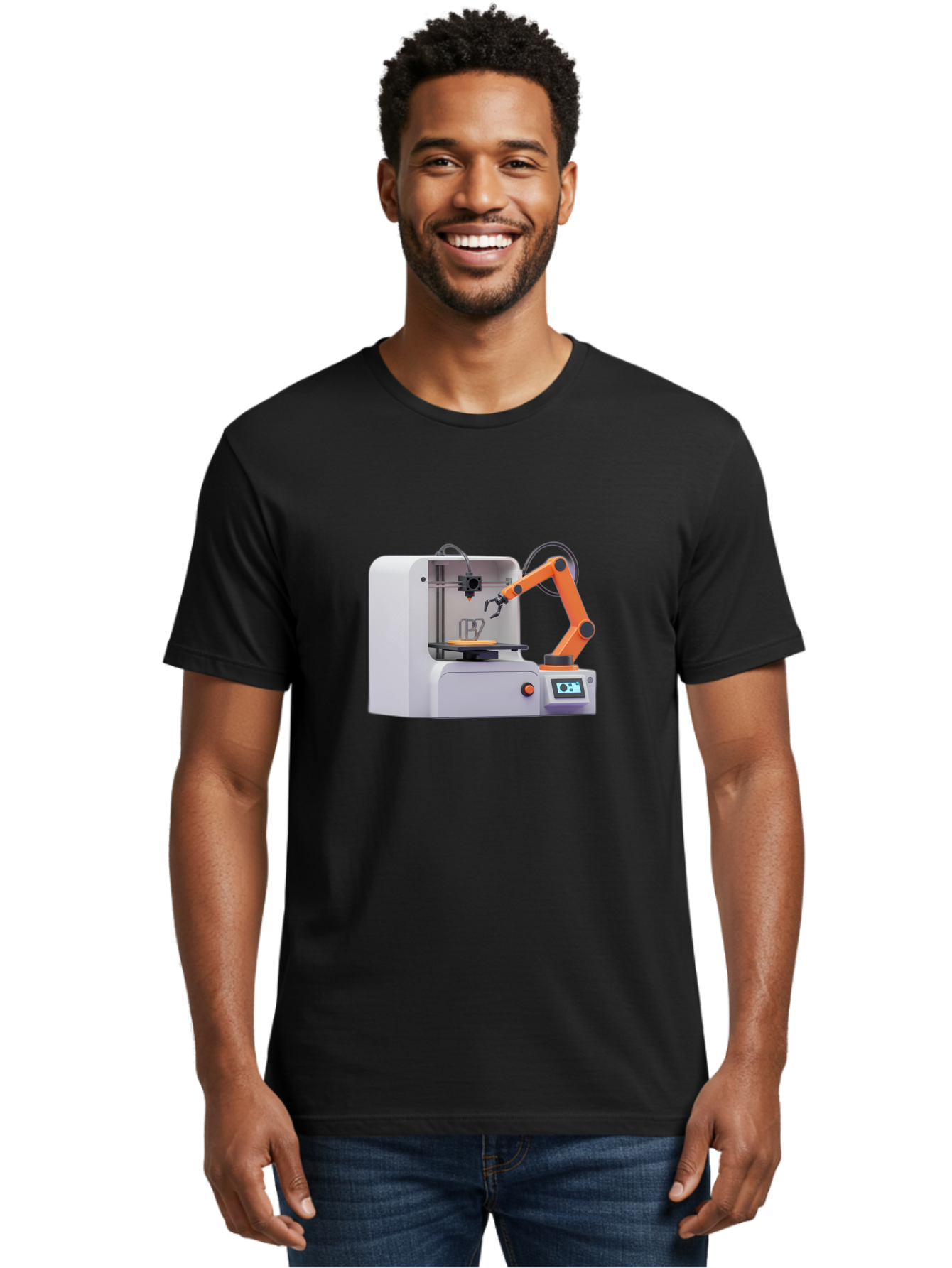 3D-Printer-28 Men'S Graphic Tee, 100% Cotton, Comfortable Casual Summer Wear, Machine Washable, 3D Printing Technology, Robotic Arm, Precision Engineering, Additive Manufacturing, Digital Fabrication, Prototype Development, 3D Modeling Baa022