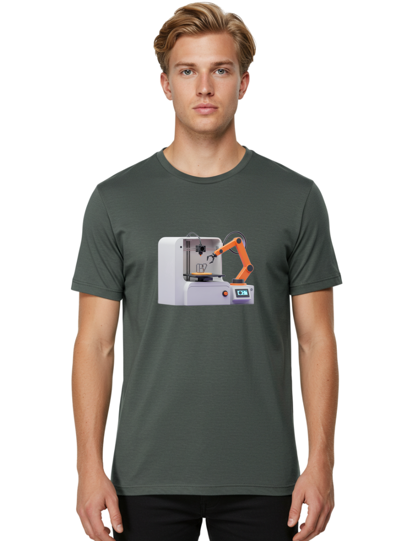 3D-Printer-28 Men'S Graphic Tee, 100% Cotton, Comfortable Casual Summer Wear, Machine Washable, 3D Printing Technology, Robotic Arm, Precision Engineering, Additive Manufacturing, Digital Fabrication, Prototype Development, 3D Modeling Baa022