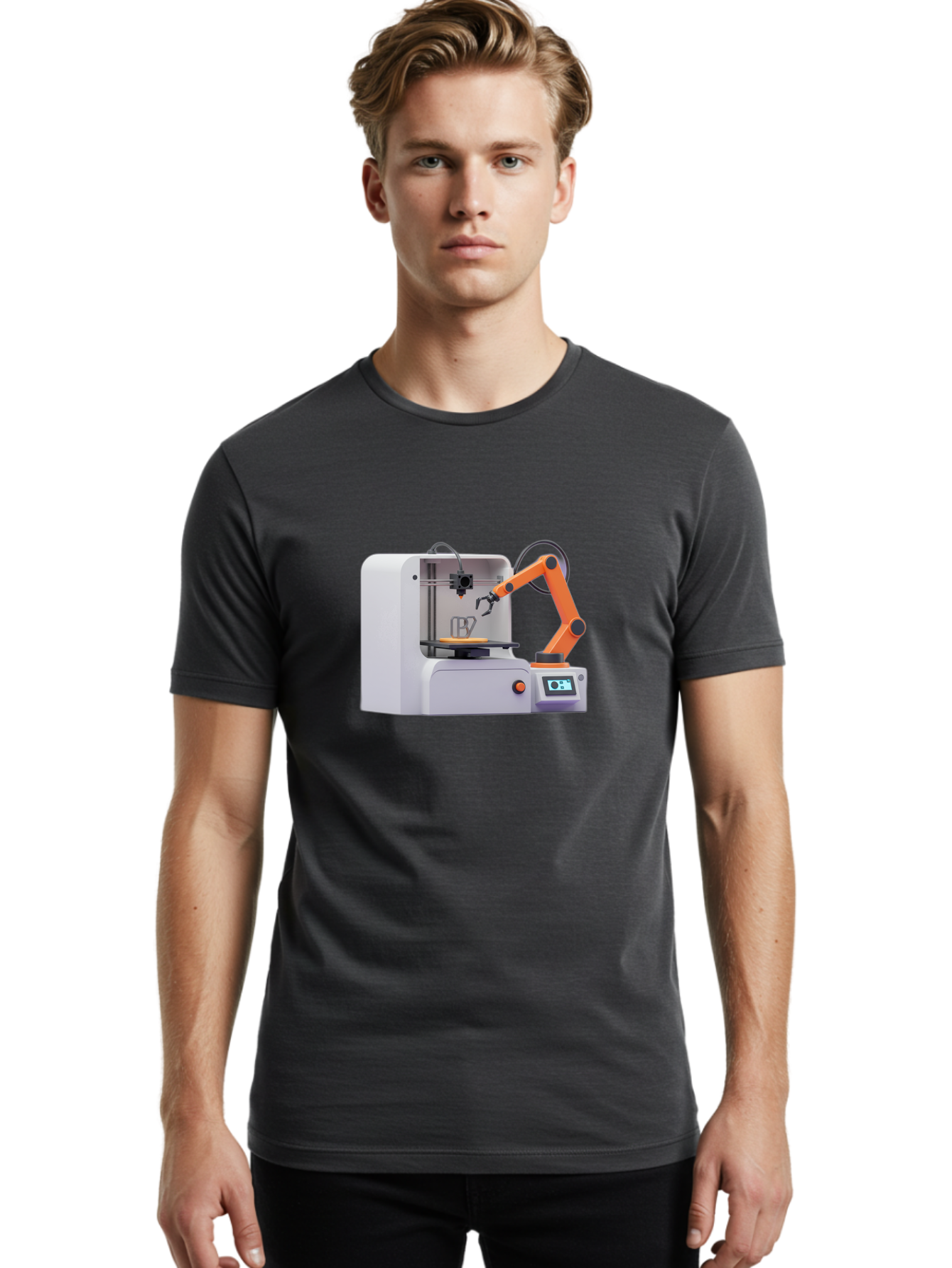 3D-Printer-28 Men'S Graphic Tee, 100% Cotton, Comfortable Casual Summer Wear, Machine Washable, 3D Printing Technology, Robotic Arm, Precision Engineering, Additive Manufacturing, Digital Fabrication, Prototype Development, 3D Modeling Baa022