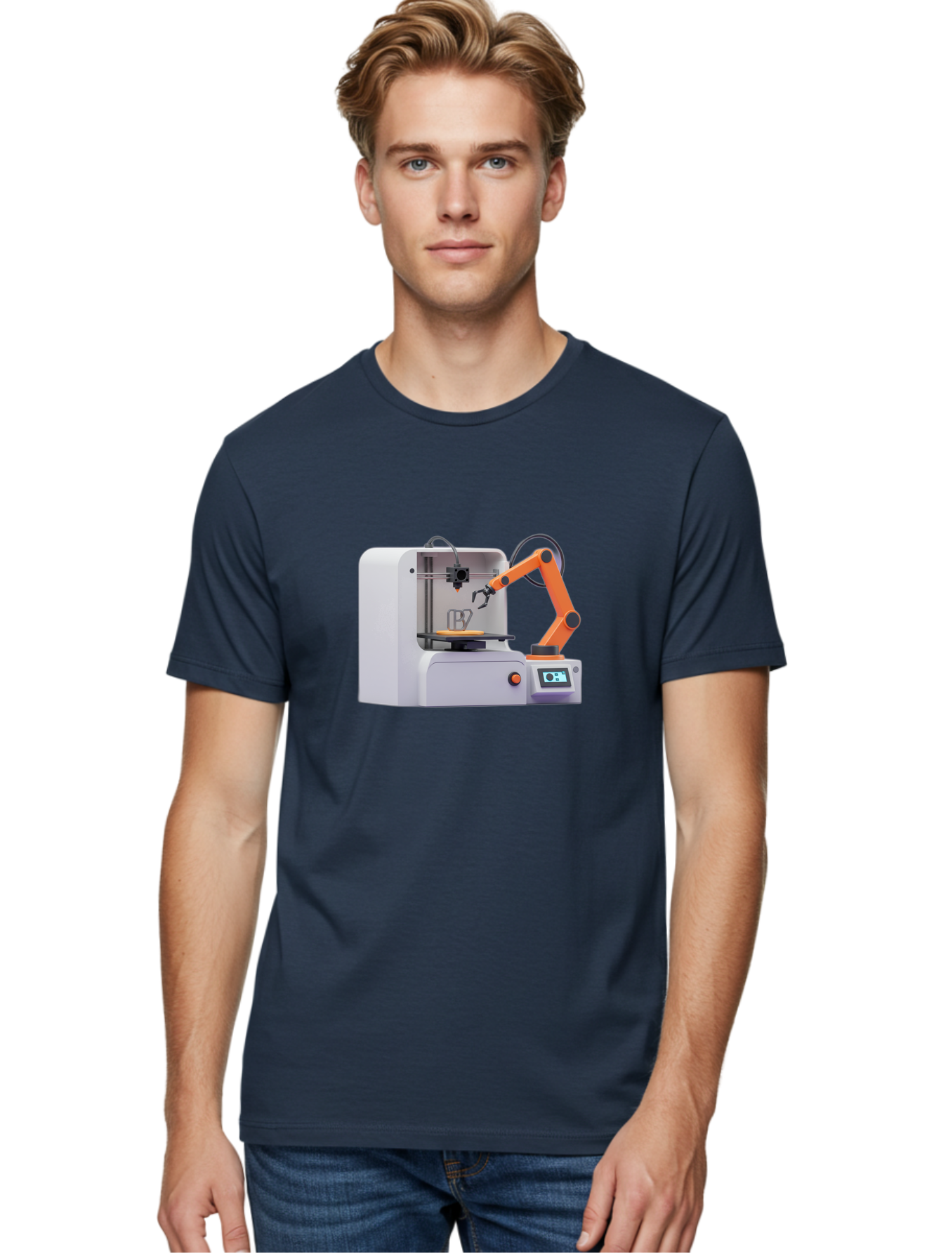 3D-Printer-28 Men'S Graphic Tee, 100% Cotton, Comfortable Casual Summer Wear, Machine Washable, 3D Printing Technology, Robotic Arm, Precision Engineering, Additive Manufacturing, Digital Fabrication, Prototype Development, 3D Modeling Baa022