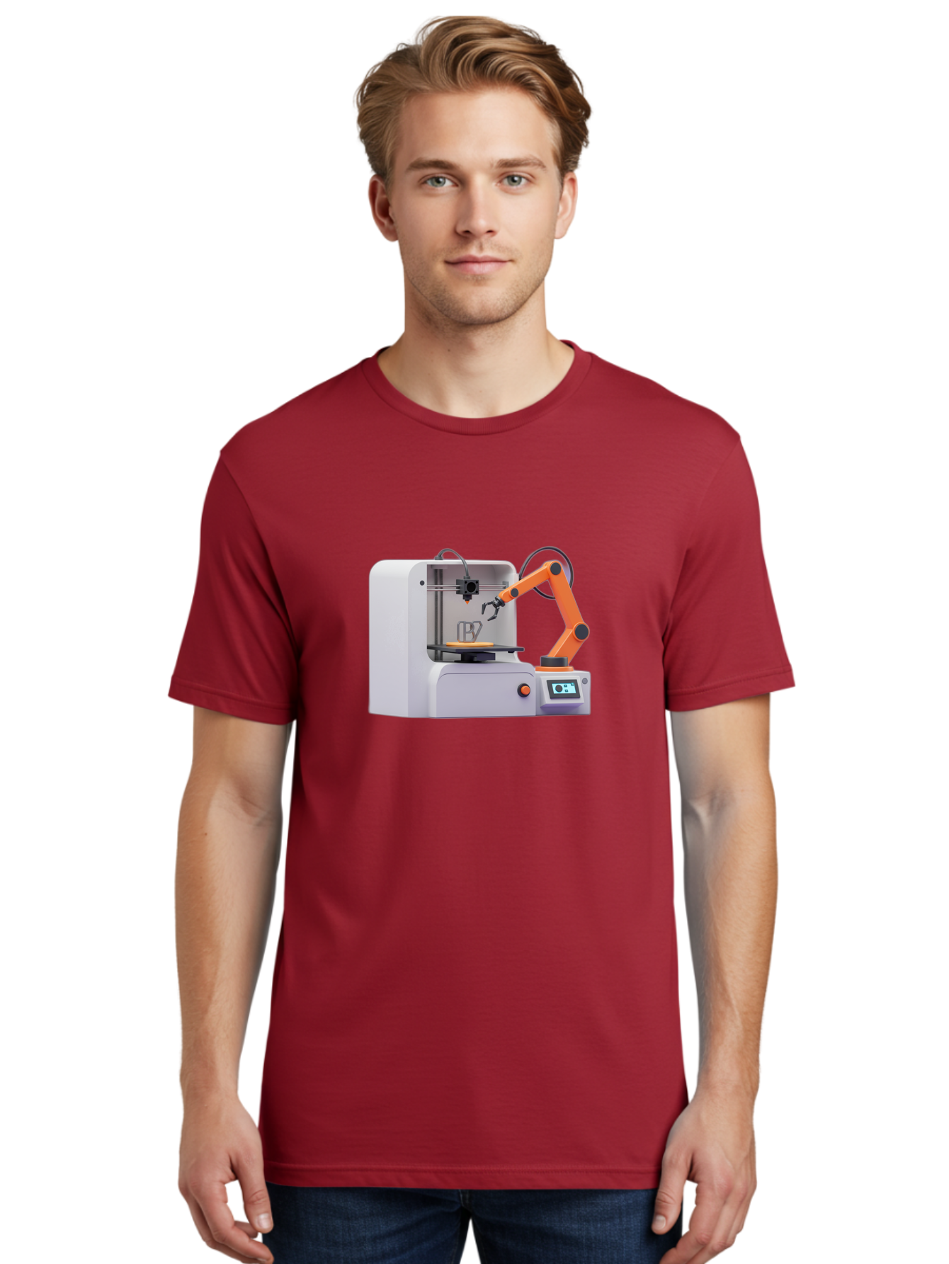 3D-Printer-28 Men'S Graphic Tee, 100% Cotton, Comfortable Casual Summer Wear, Machine Washable, 3D Printing Technology, Robotic Arm, Precision Engineering, Additive Manufacturing, Digital Fabrication, Prototype Development, 3D Modeling Baa022
