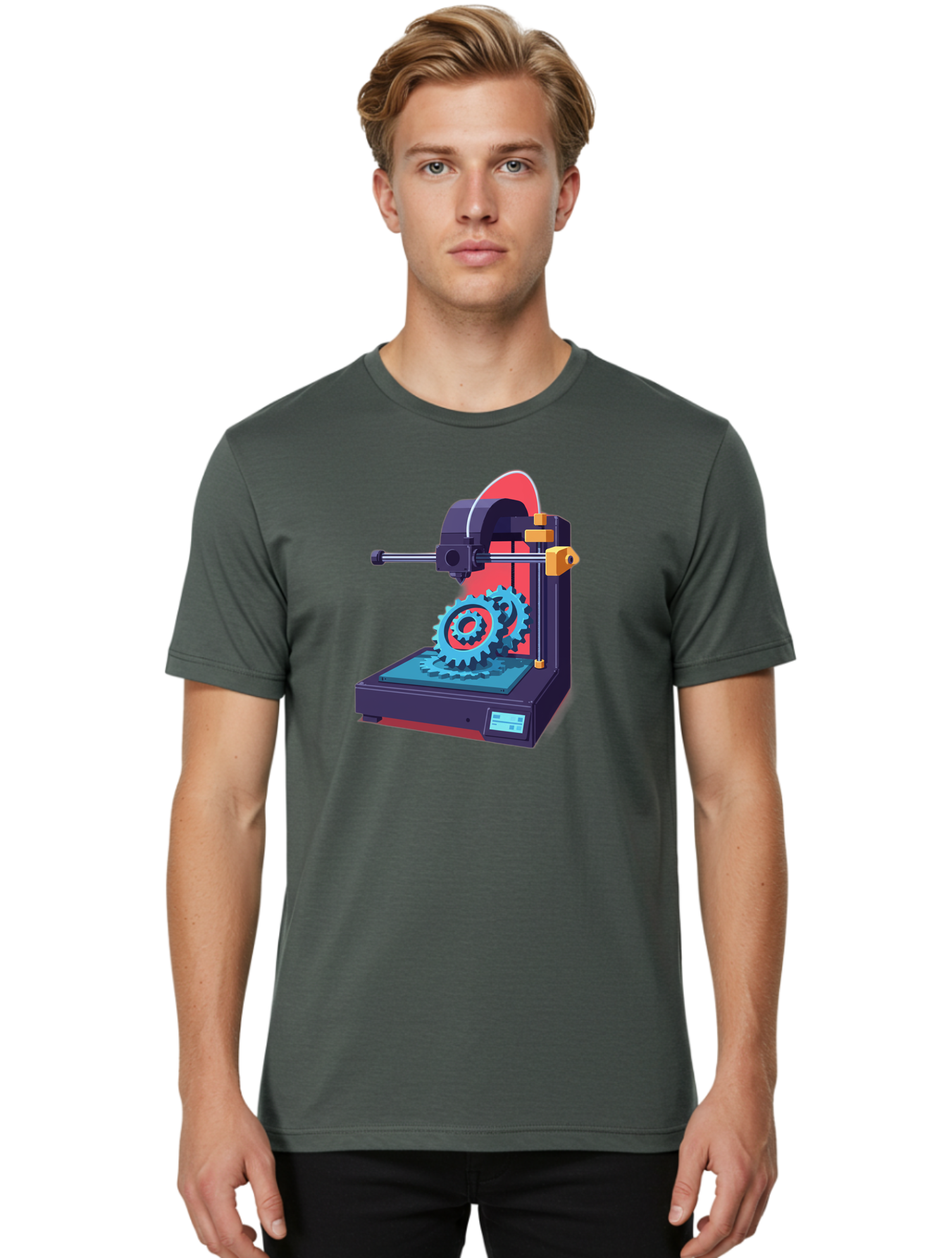3D-Printer-29 Men'S Graphic Tee, 100% Cotton, Comfortable Casual Summer Wear, Machine Washable, 3D Printing Technology, Additive Manufacturing, Modern Machinery, Mechanical Parts, Digital Fabrication, Innovative Production, Gear Production, Baa023
