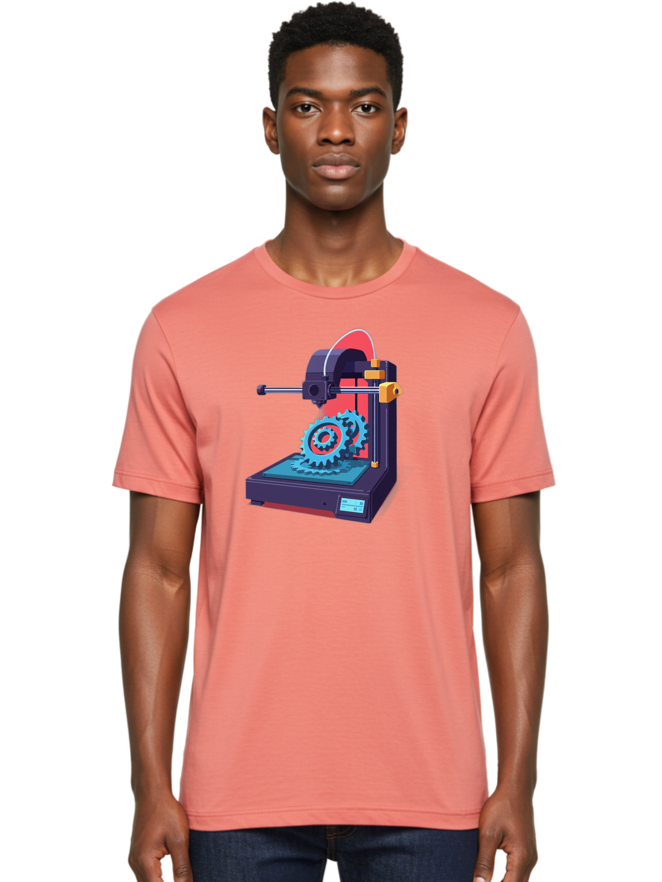 3D-Printer-29 Men'S Graphic Tee, 100% Cotton, Comfortable Casual Summer Wear, Machine Washable, 3D Printing Technology, Additive Manufacturing, Modern Machinery, Mechanical Parts, Digital Fabrication, Innovative Production, Gear Production, Baa023