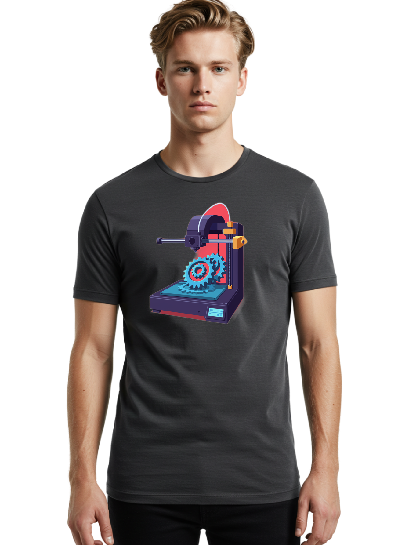 3D-Printer-29 Men'S Graphic Tee, 100% Cotton, Comfortable Casual Summer Wear, Machine Washable, 3D Printing Technology, Additive Manufacturing, Modern Machinery, Mechanical Parts, Digital Fabrication, Innovative Production, Gear Production, Baa023