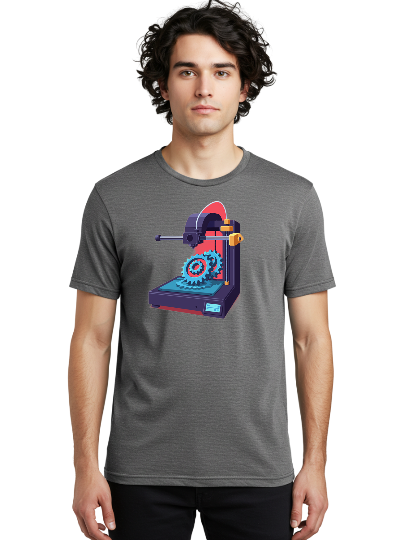 3D-Printer-29 Men'S Graphic Tee, 100% Cotton, Comfortable Casual Summer Wear, Machine Washable, 3D Printing Technology, Additive Manufacturing, Modern Machinery, Mechanical Parts, Digital Fabrication, Innovative Production, Gear Production, Baa023