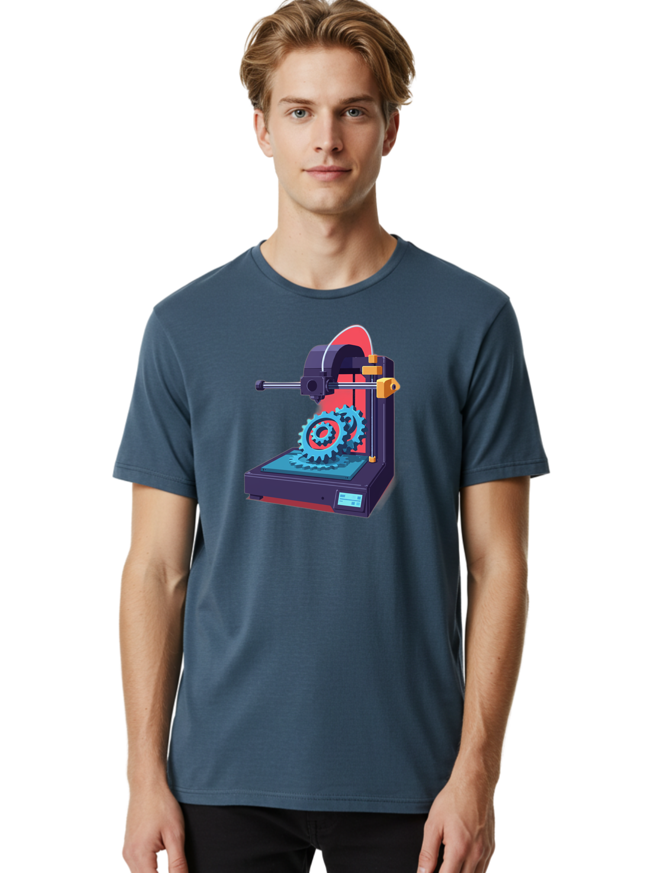 3D-Printer-29 Men'S Graphic Tee, 100% Cotton, Comfortable Casual Summer Wear, Machine Washable, 3D Printing Technology, Additive Manufacturing, Modern Machinery, Mechanical Parts, Digital Fabrication, Innovative Production, Gear Production, Baa023