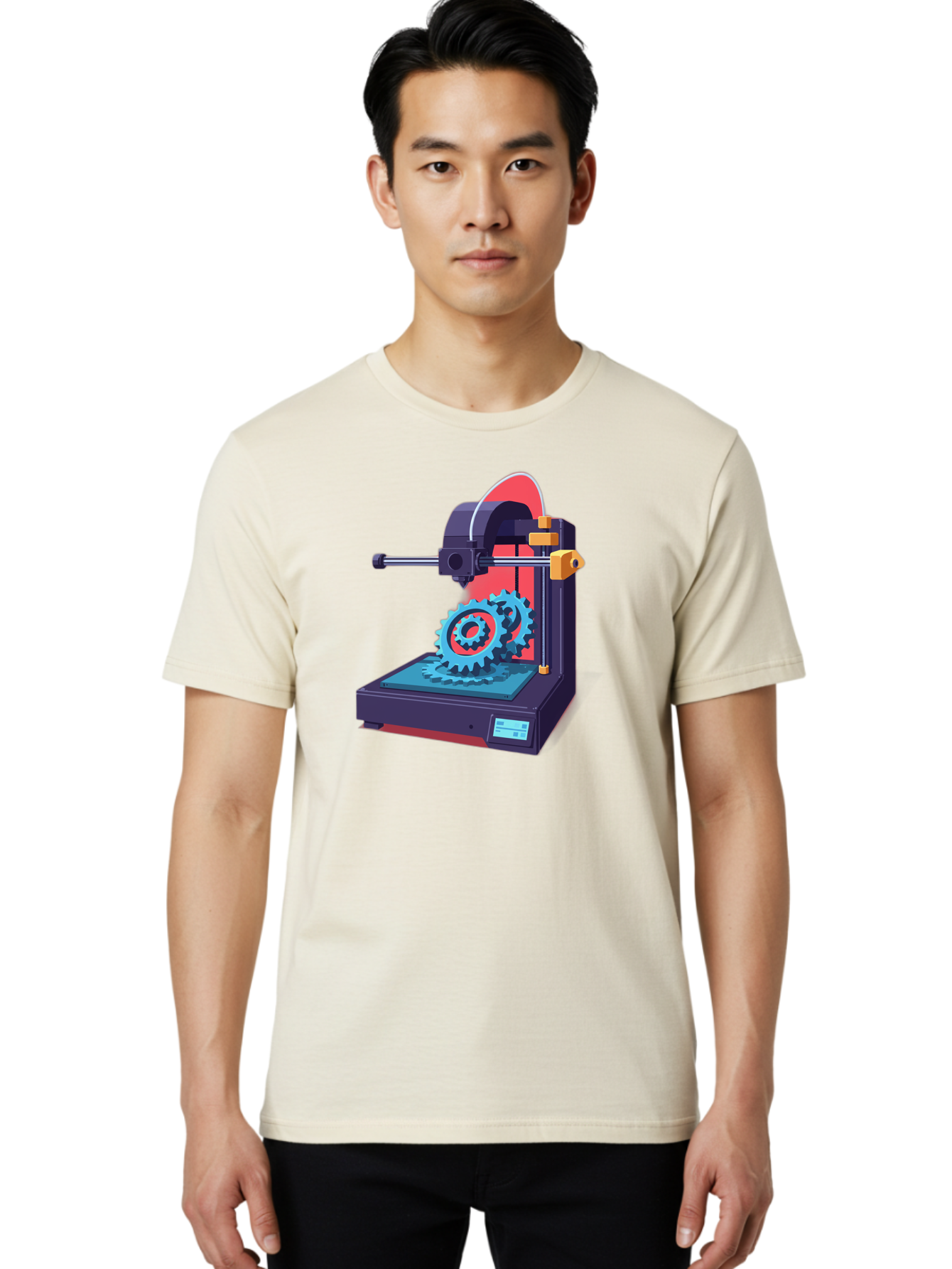 3D-Printer-29 Men'S Graphic Tee, 100% Cotton, Comfortable Casual Summer Wear, Machine Washable, 3D Printing Technology, Additive Manufacturing, Modern Machinery, Mechanical Parts, Digital Fabrication, Innovative Production, Gear Production, Baa023