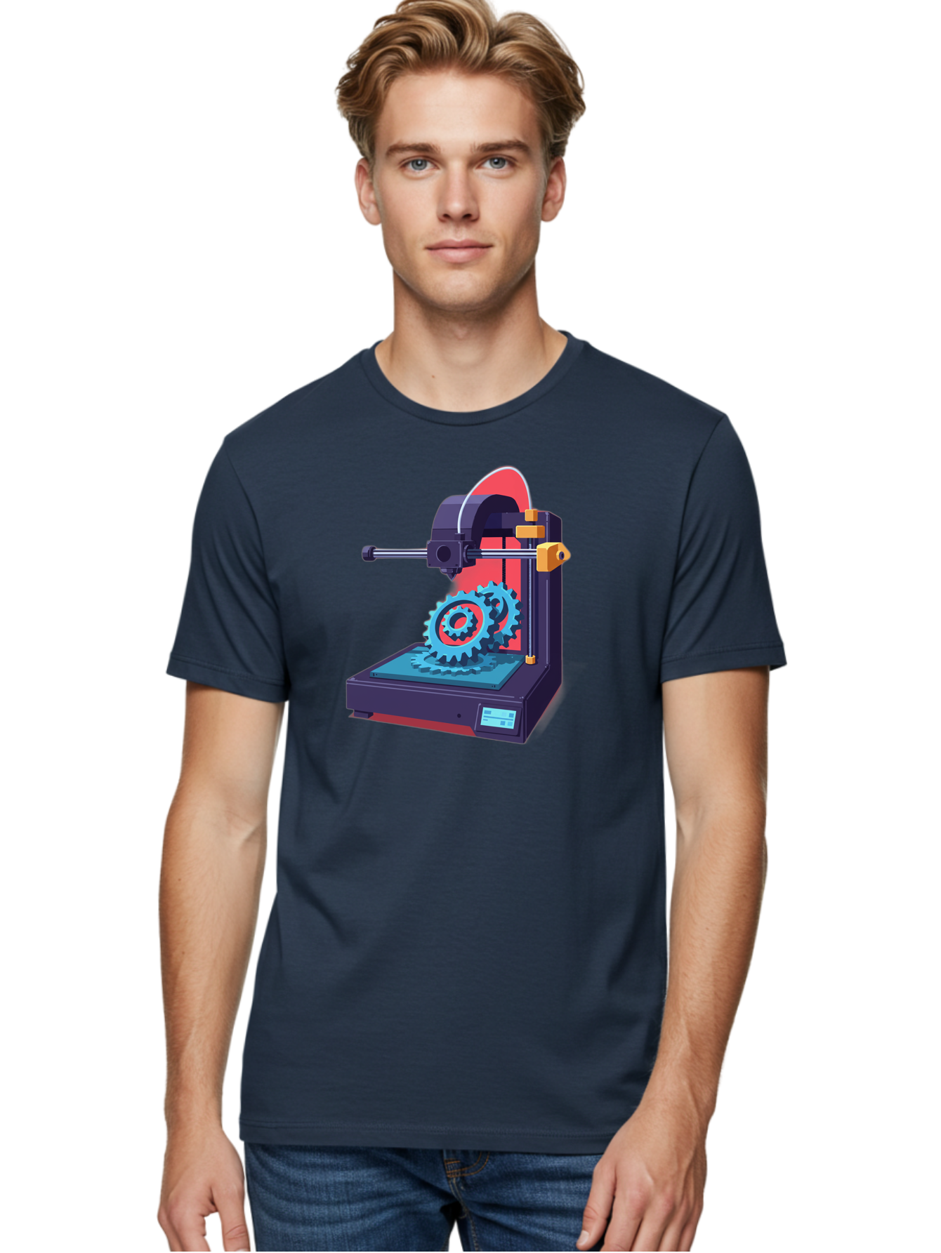 3D-Printer-29 Men'S Graphic Tee, 100% Cotton, Comfortable Casual Summer Wear, Machine Washable, 3D Printing Technology, Additive Manufacturing, Modern Machinery, Mechanical Parts, Digital Fabrication, Innovative Production, Gear Production, Baa023