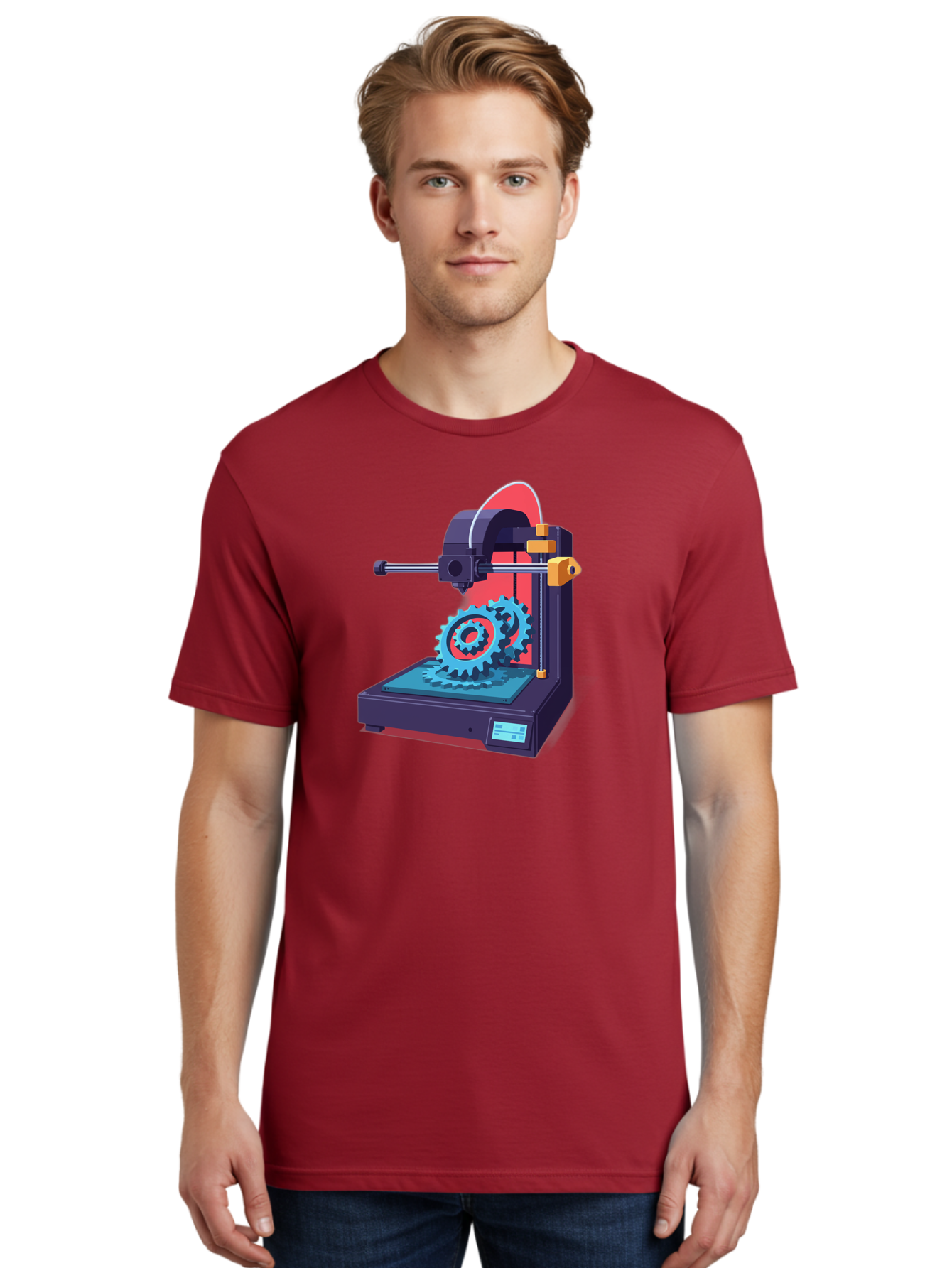 3D-Printer-29 Men'S Graphic Tee, 100% Cotton, Comfortable Casual Summer Wear, Machine Washable, 3D Printing Technology, Additive Manufacturing, Modern Machinery, Mechanical Parts, Digital Fabrication, Innovative Production, Gear Production, Baa023