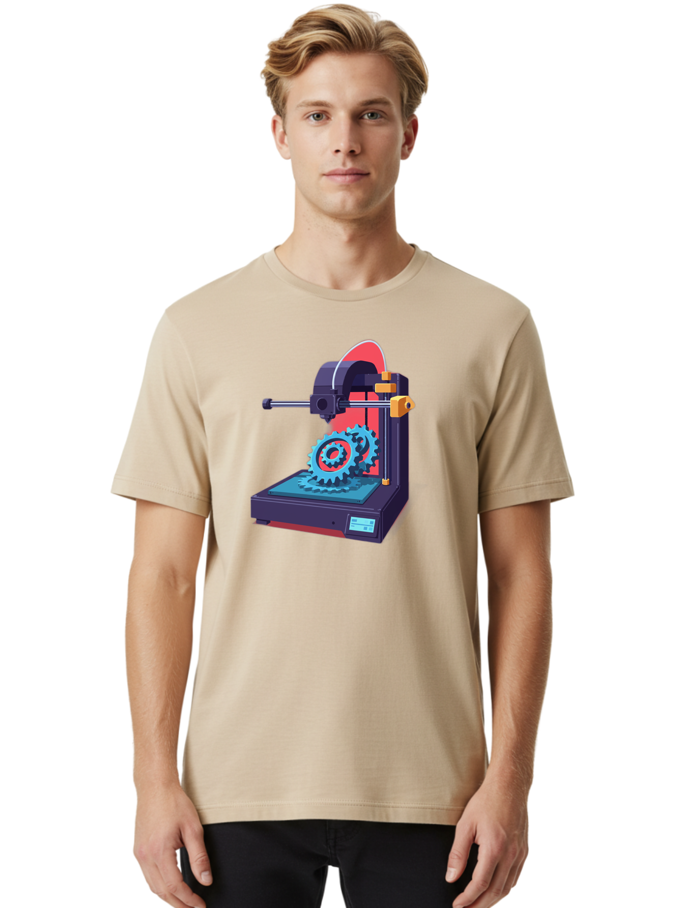 3D-Printer-29 Men'S Graphic Tee, 100% Cotton, Comfortable Casual Summer Wear, Machine Washable, 3D Printing Technology, Additive Manufacturing, Modern Machinery, Mechanical Parts, Digital Fabrication, Innovative Production, Gear Production, Baa023