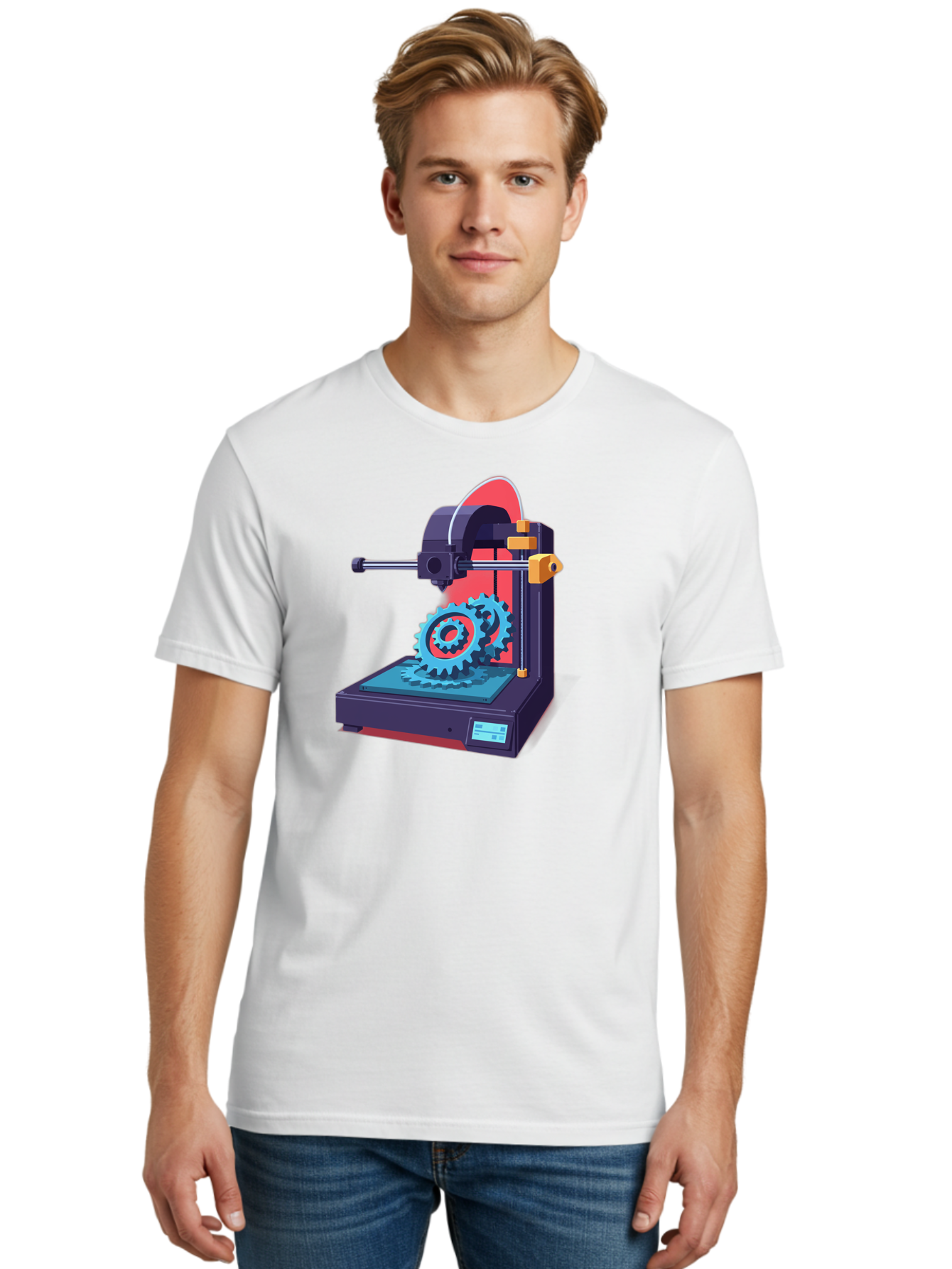 3D-Printer-29 Men'S Graphic Tee, 100% Cotton, Comfortable Casual Summer Wear, Machine Washable, 3D Printing Technology, Additive Manufacturing, Modern Machinery, Mechanical Parts, Digital Fabrication, Innovative Production, Gear Production, Baa023
