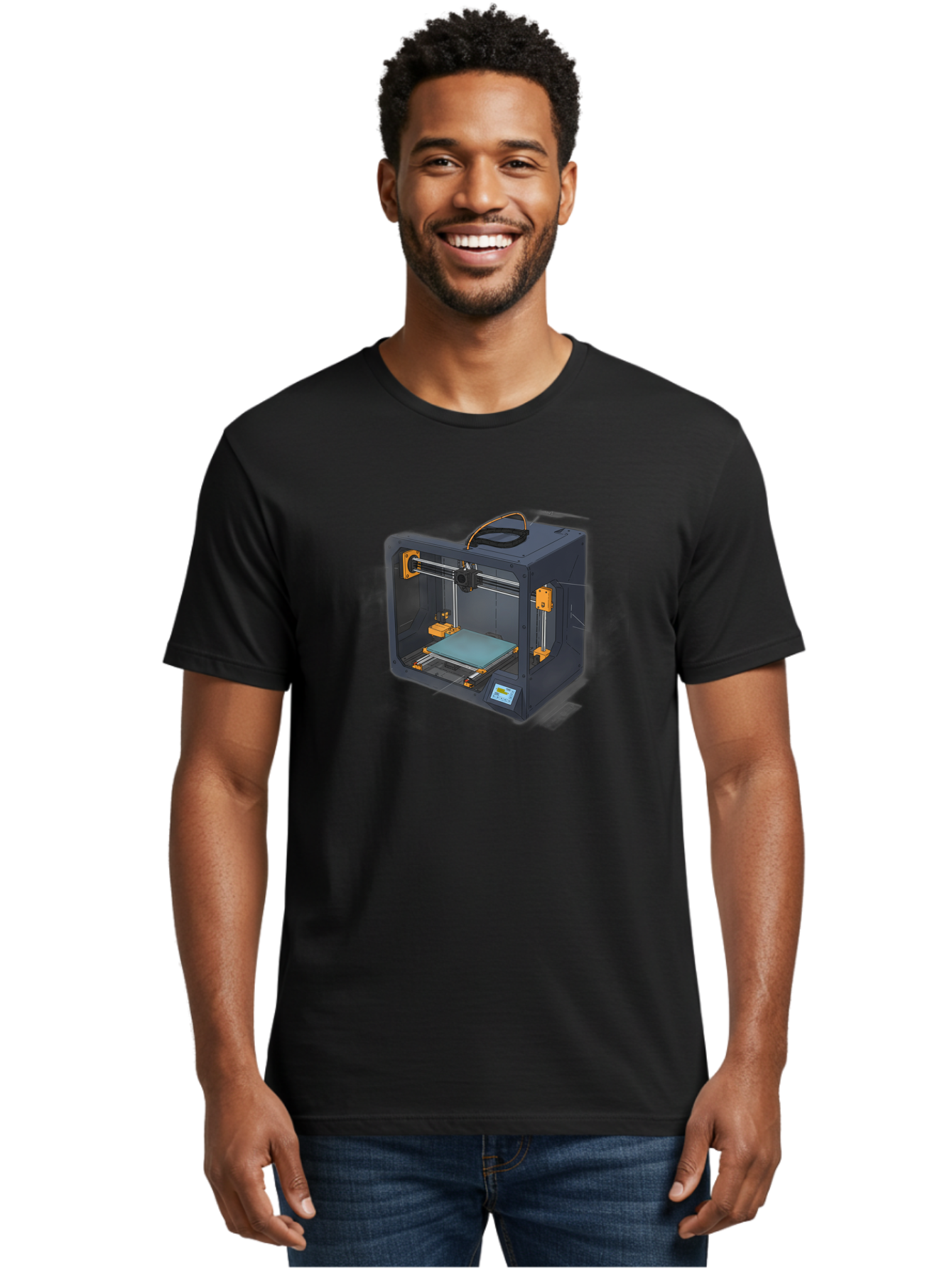 3D-Printer-3 Men'S Graphic Tee, 100% Cotton, Comfortable Casual Summer Wear, Machine Washable, 3D Printing Technology, Additive Manufacturing, Digital Fabrication, Rapid Prototyping, 3D Modeling, Futuristic Design, Innovative Machinery, Baa024
