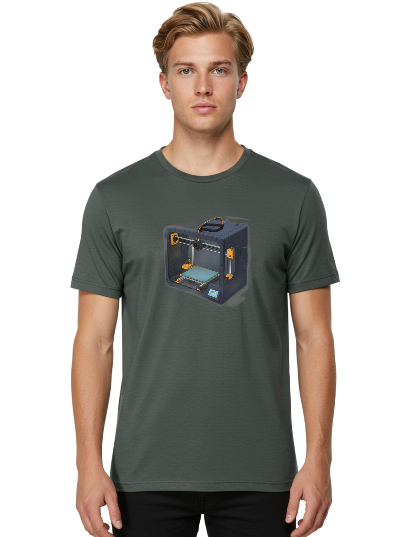 3D-Printer-3 Men'S Graphic Tee, 100% Cotton, Comfortable Casual Summer Wear, Machine Washable, 3D Printing Technology, Additive Manufacturing, Digital Fabrication, Rapid Prototyping, 3D Modeling, Futuristic Design, Innovative Machinery, Baa024