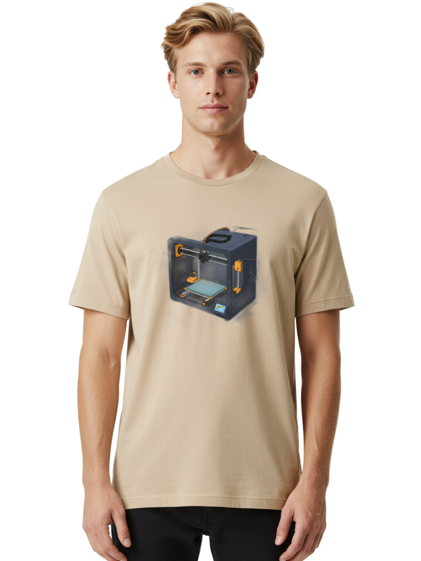 3D-Printer-3 Men'S Graphic Tee, 100% Cotton, Comfortable Casual Summer Wear, Machine Washable, 3D Printing Technology, Additive Manufacturing, Digital Fabrication, Rapid Prototyping, 3D Modeling, Futuristic Design, Innovative Machinery, Baa024
