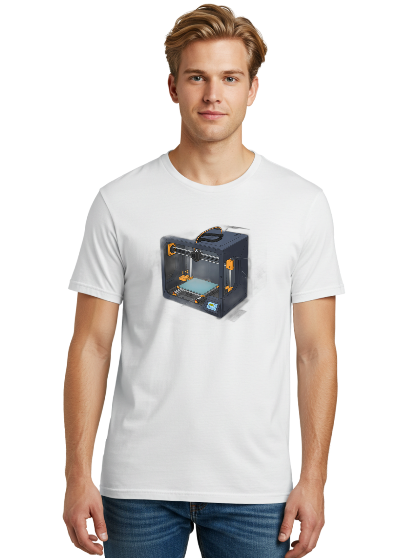 3D-Printer-3 Men'S Graphic Tee, 100% Cotton, Comfortable Casual Summer Wear, Machine Washable, 3D Printing Technology, Additive Manufacturing, Digital Fabrication, Rapid Prototyping, 3D Modeling, Futuristic Design, Innovative Machinery, Baa024