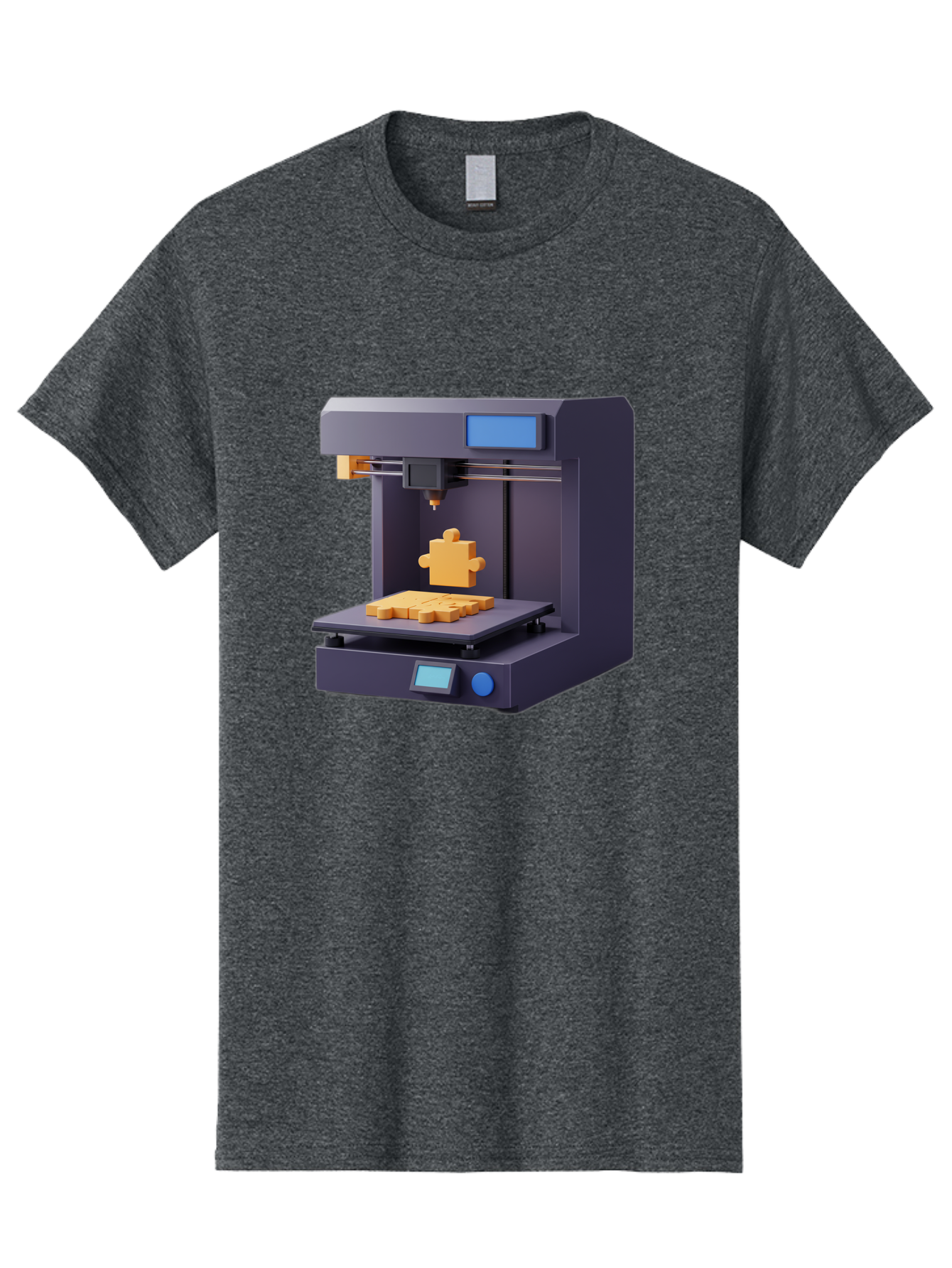 3D-Printer-30 Men'S Graphic Tee, 100% Cotton, Comfortable Casual Summer Wear, Machine Washable, 3D Printing Technology, Additive Manufacturing, Puzzle Piece Being Printed, Modern Machinery, Digital Fabrication, 3D Modeling, Yellow Plastic, Baa025
