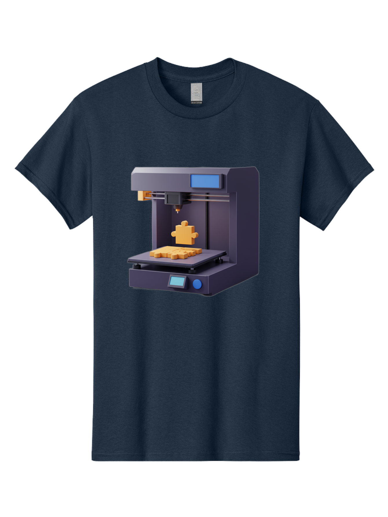 3D-Printer-30 Men'S Graphic Tee, 100% Cotton, Comfortable Casual Summer Wear, Machine Washable, 3D Printing Technology, Additive Manufacturing, Puzzle Piece Being Printed, Modern Machinery, Digital Fabrication, 3D Modeling, Yellow Plastic, Baa025