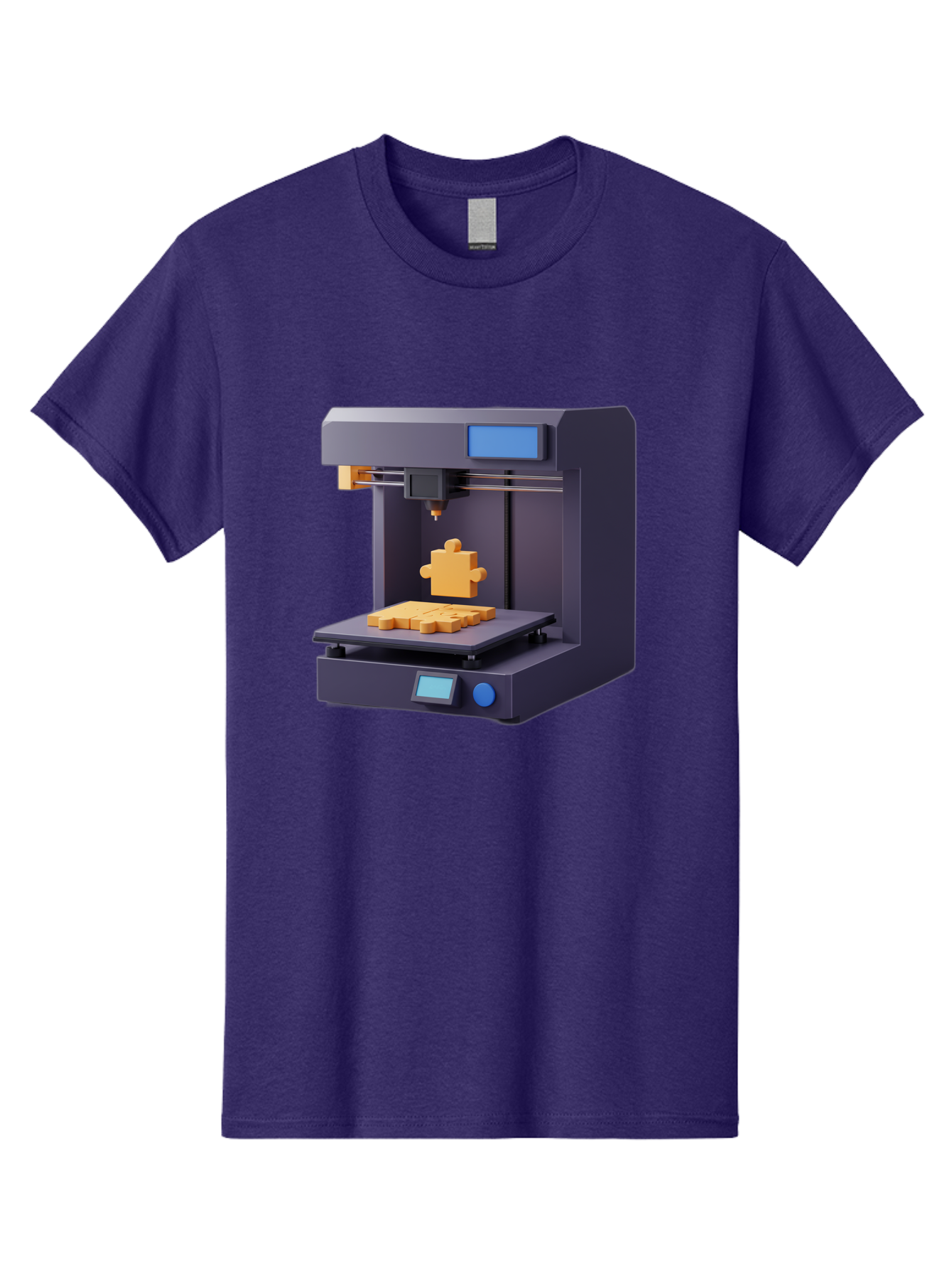 3D-Printer-30 Men'S Graphic Tee, 100% Cotton, Comfortable Casual Summer Wear, Machine Washable, 3D Printing Technology, Additive Manufacturing, Puzzle Piece Being Printed, Modern Machinery, Digital Fabrication, 3D Modeling, Yellow Plastic, Baa025