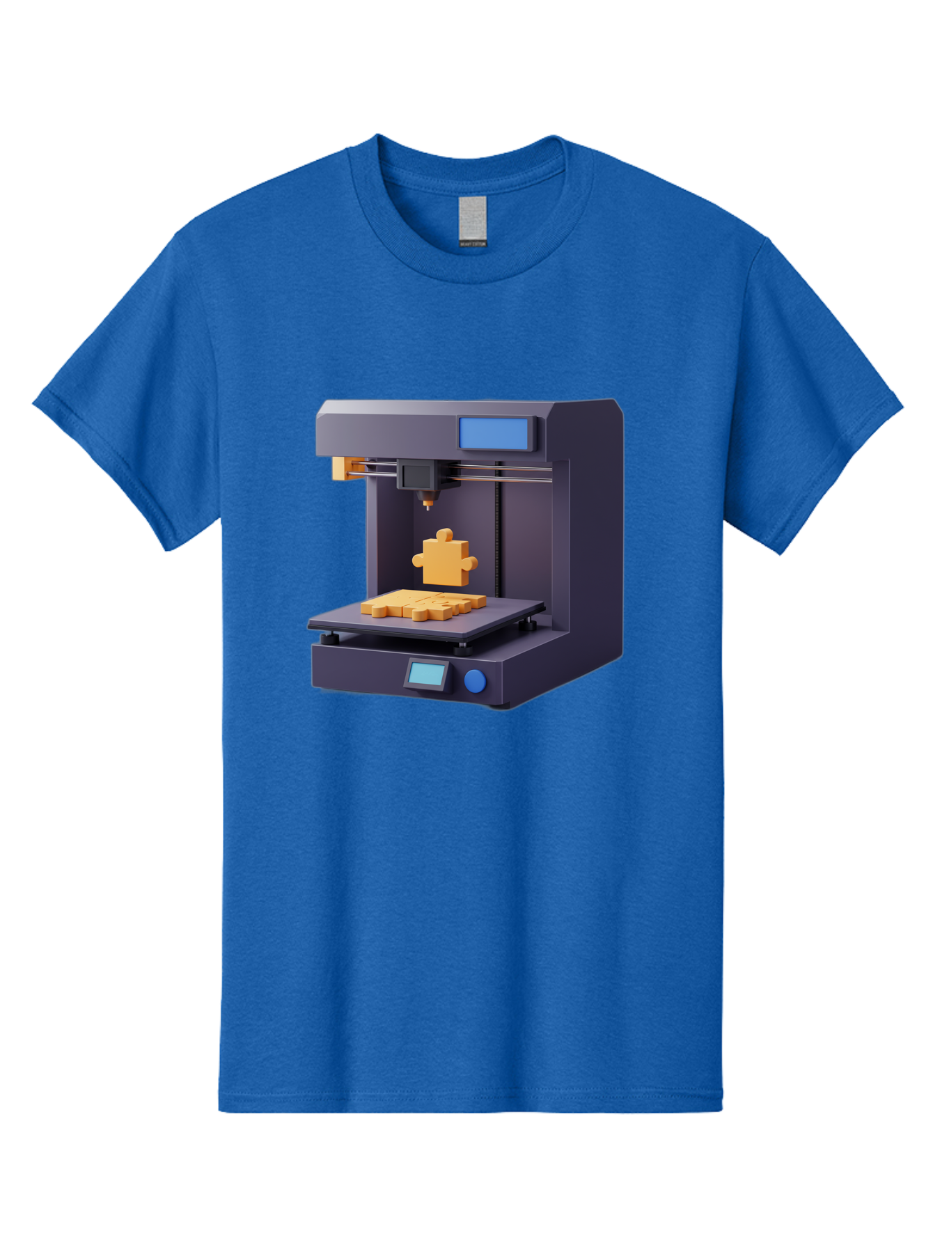 3D-Printer-30 Men'S Graphic Tee, 100% Cotton, Comfortable Casual Summer Wear, Machine Washable, 3D Printing Technology, Additive Manufacturing, Puzzle Piece Being Printed, Modern Machinery, Digital Fabrication, 3D Modeling, Yellow Plastic, Baa025
