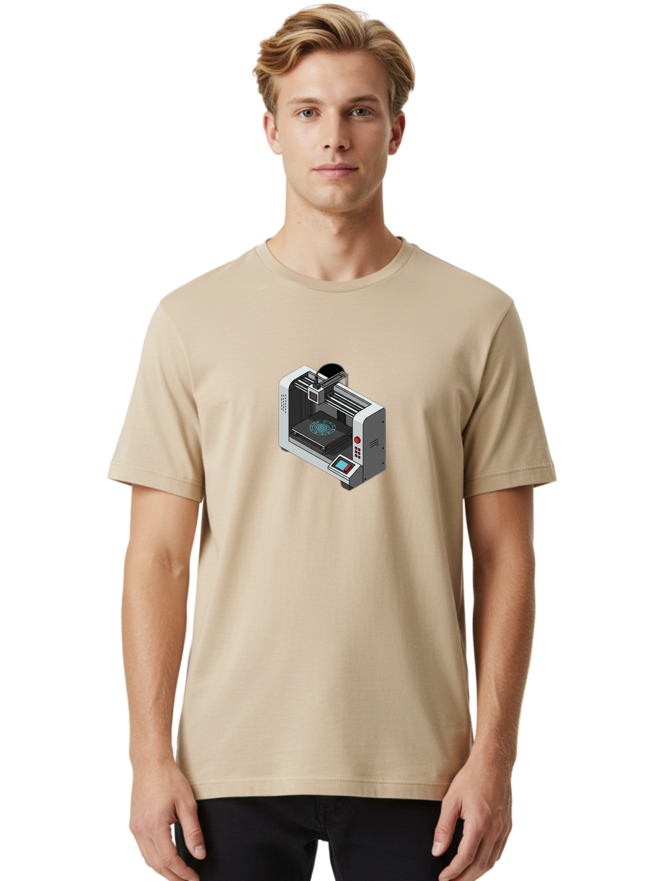 3D-Printer-33 Men'S Graphic Tee, 100% Cotton, Comfortable Casual Summer Wear, Machine Washable, 3D Printing Technology, Additive Manufacturing, Digital Fabrication, Rapid Prototyping, Industrial Design, Futuristic Machinery, Baa028