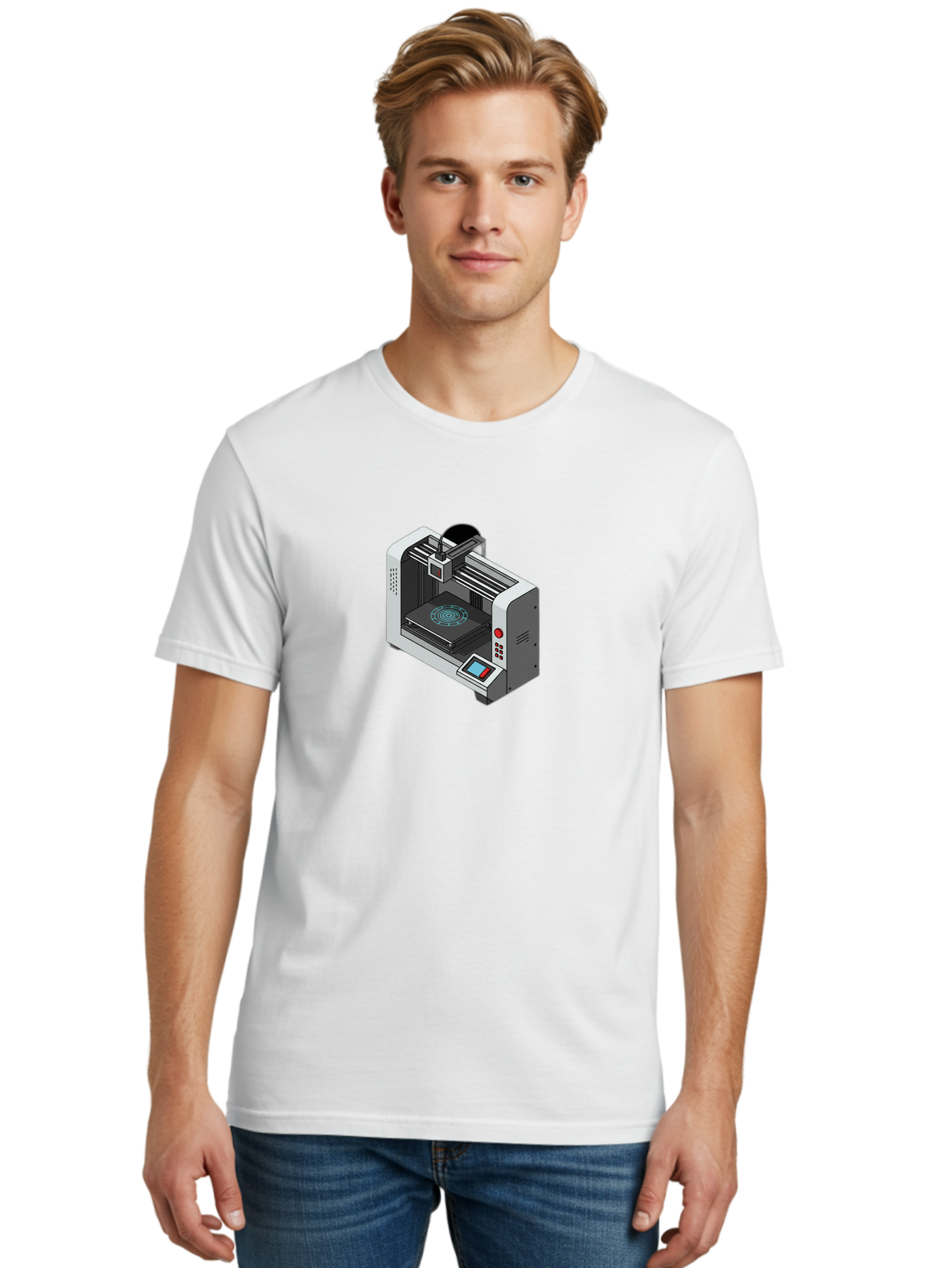 3D-Printer-33 Men'S Graphic Tee, 100% Cotton, Comfortable Casual Summer Wear, Machine Washable, 3D Printing Technology, Additive Manufacturing, Digital Fabrication, Rapid Prototyping, Industrial Design, Futuristic Machinery, Baa028