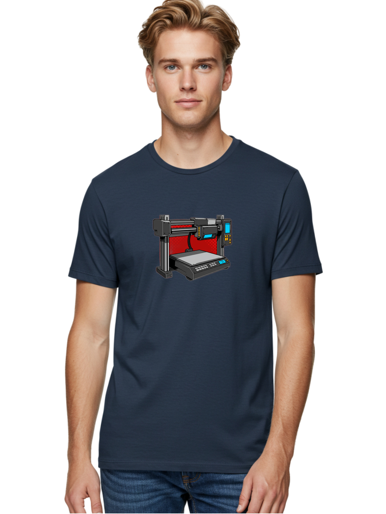 3D-Printer-34 Men'S Graphic Tee, 100% Cotton, Comfortable Casual Summer Wear, Machine Washable, 3D Printing Technology, Additive Manufacturing, Futuristic Machine, Digital Fabrication, Precise Printing, Industrial Design, Baa029