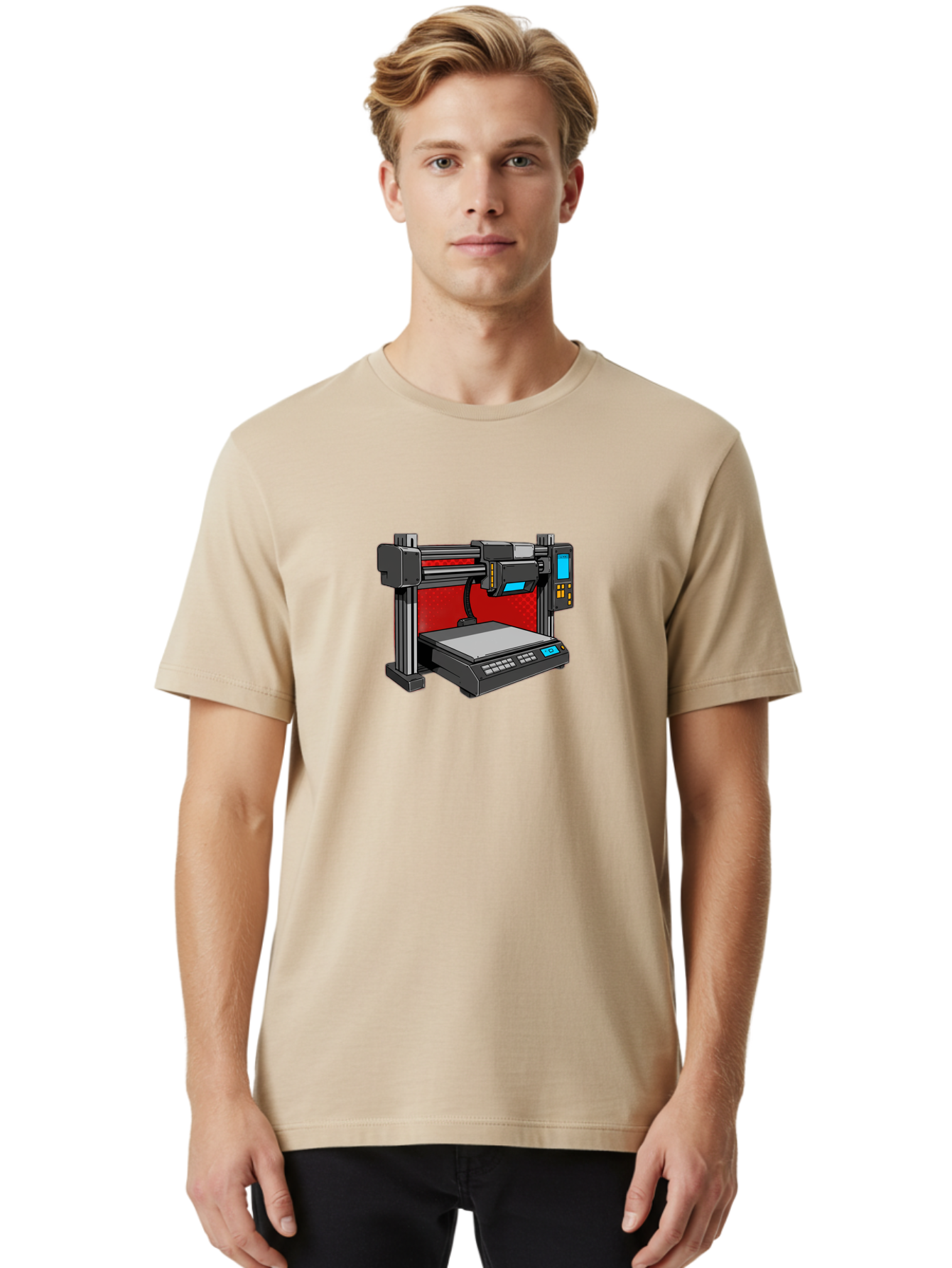 3D-Printer-34 Men'S Graphic Tee, 100% Cotton, Comfortable Casual Summer Wear, Machine Washable, 3D Printing Technology, Additive Manufacturing, Futuristic Machine, Digital Fabrication, Precise Printing, Industrial Design, Baa029